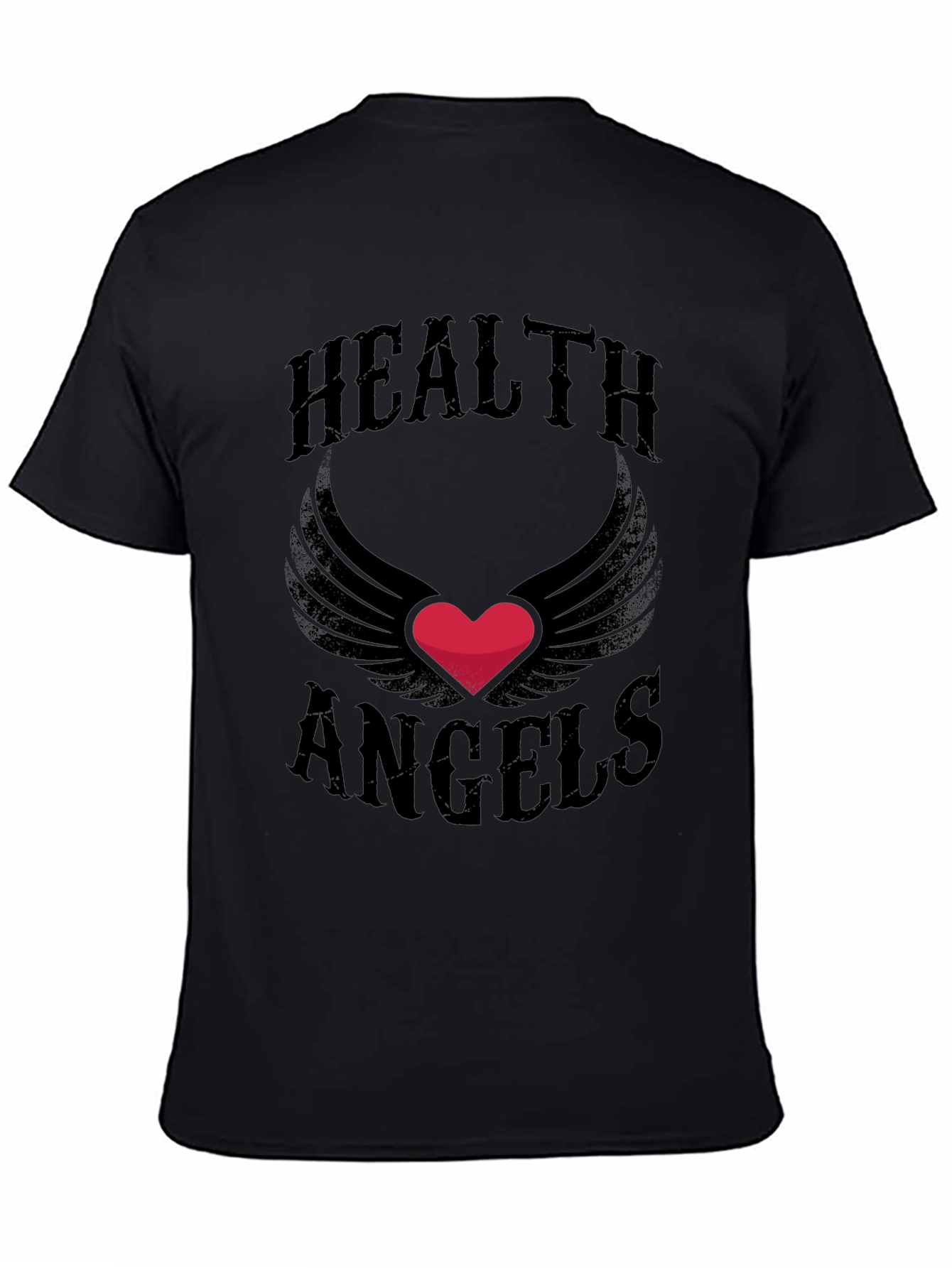 Black Health Angels T-Shirt - Graphic Heart Wings Tee view 4