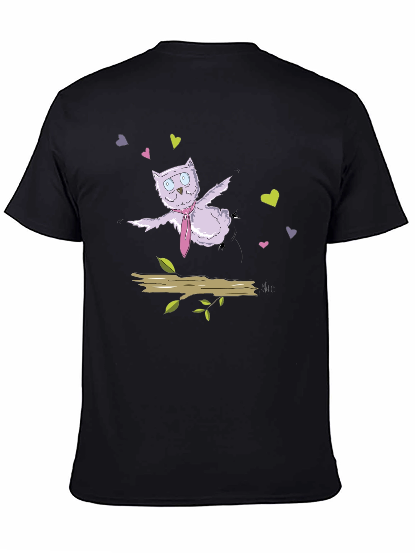 Black Cute Cartoon Owl T-Shirt view 4