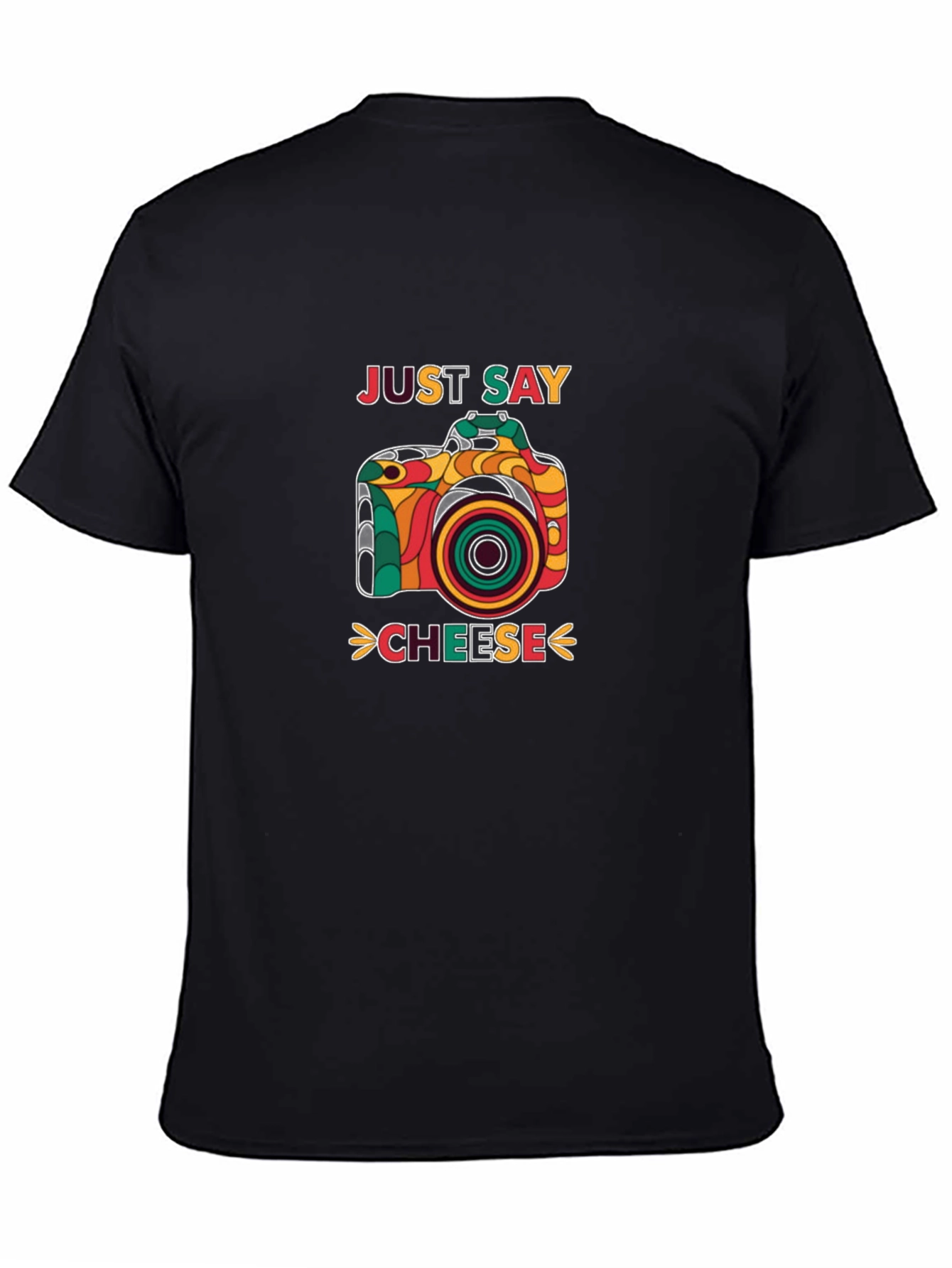 Black Just Say Cheese Retro Camera Graphic T-Shirt view 4