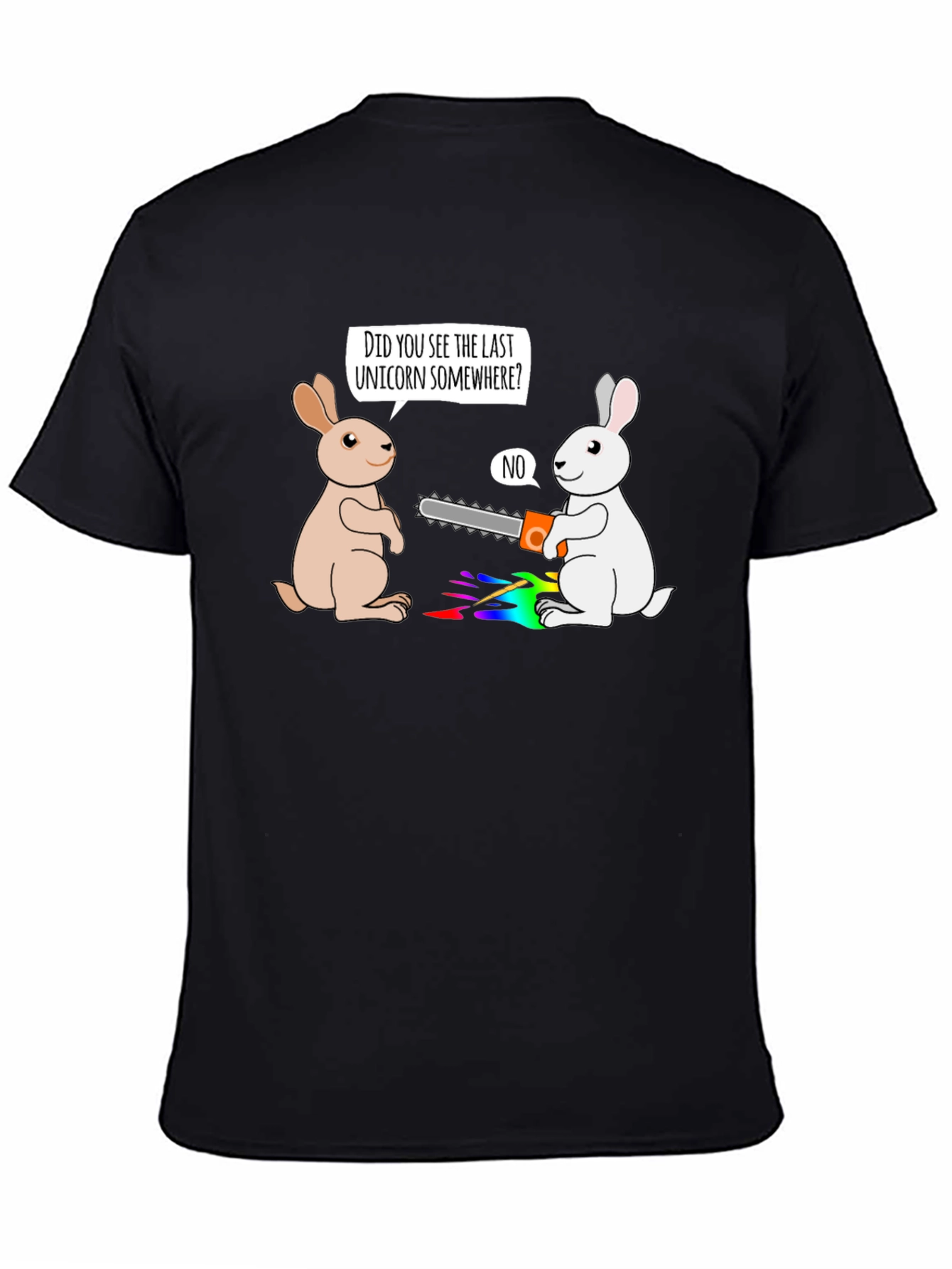 Black Funny Unicorn Rabbit Chainsaw Graphic Tee view 4