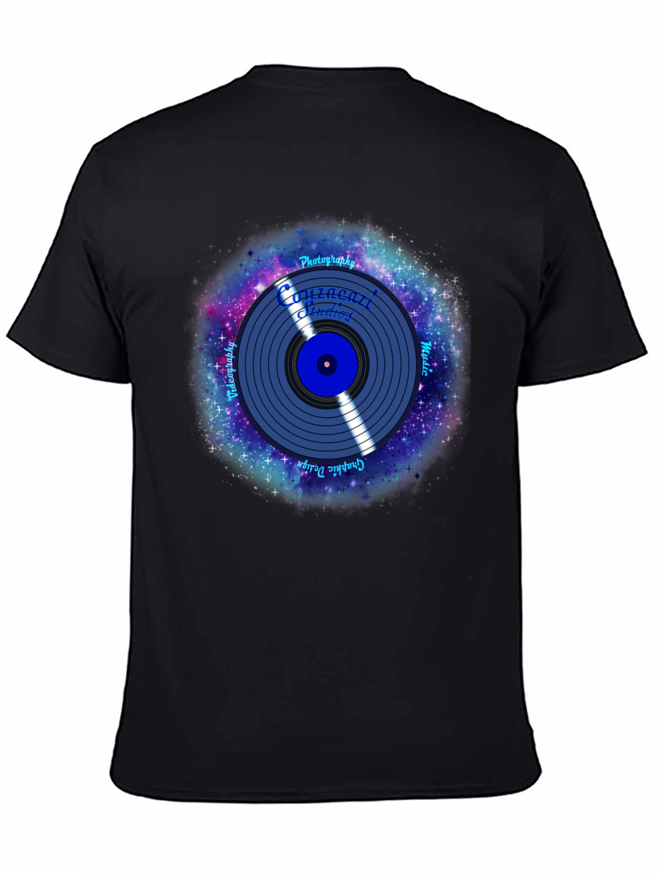 Black Galaxy Vinyl Record Graphic T-Shirt view 4