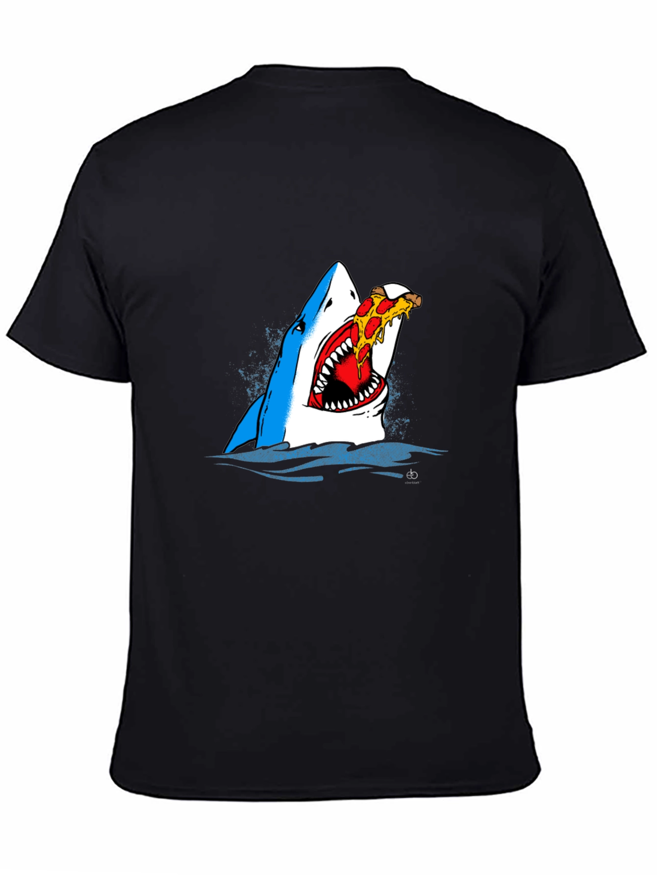 Black Shark Eating Pizza Graphic Tee - Novelty T-Shirt view 4