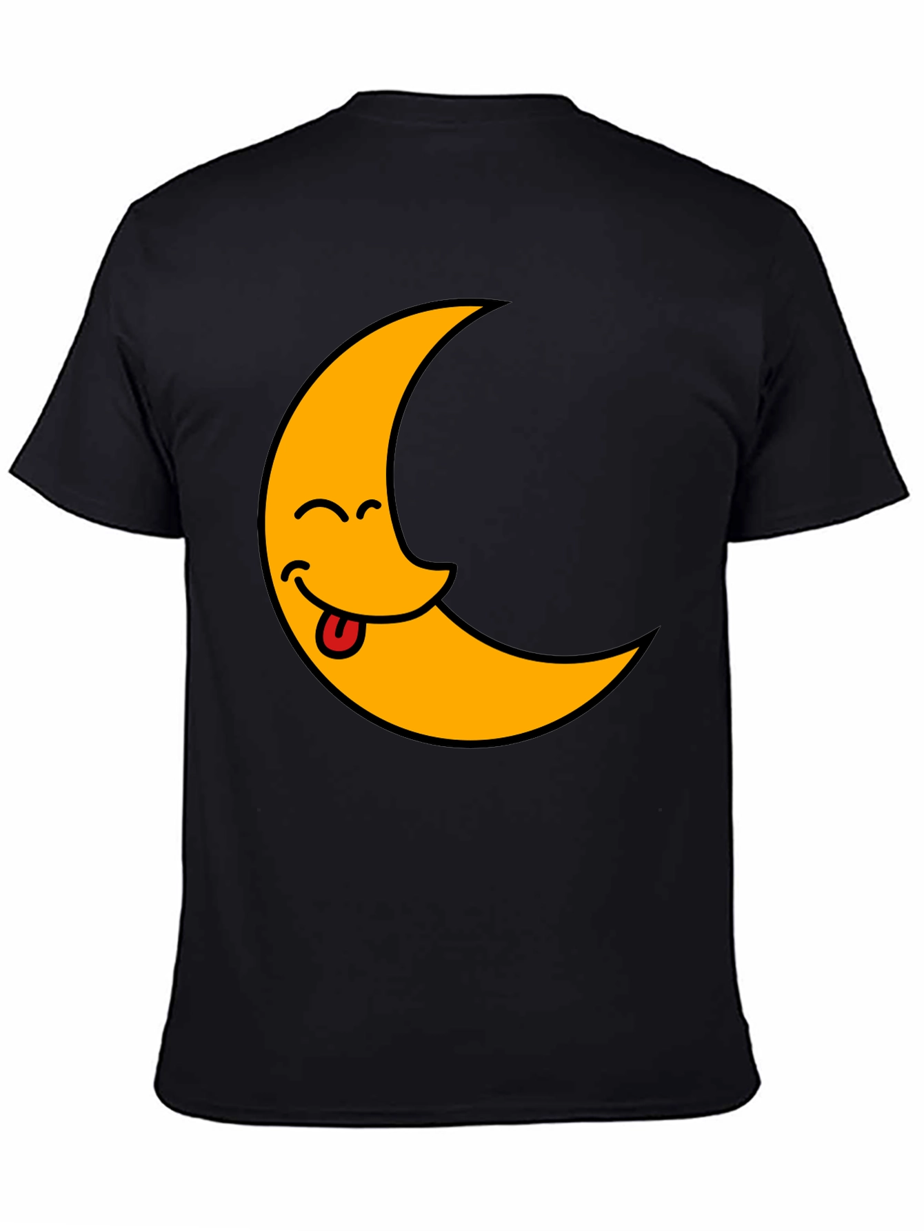 Black Funny Crescent Moon Tongue T-Shirt view 4