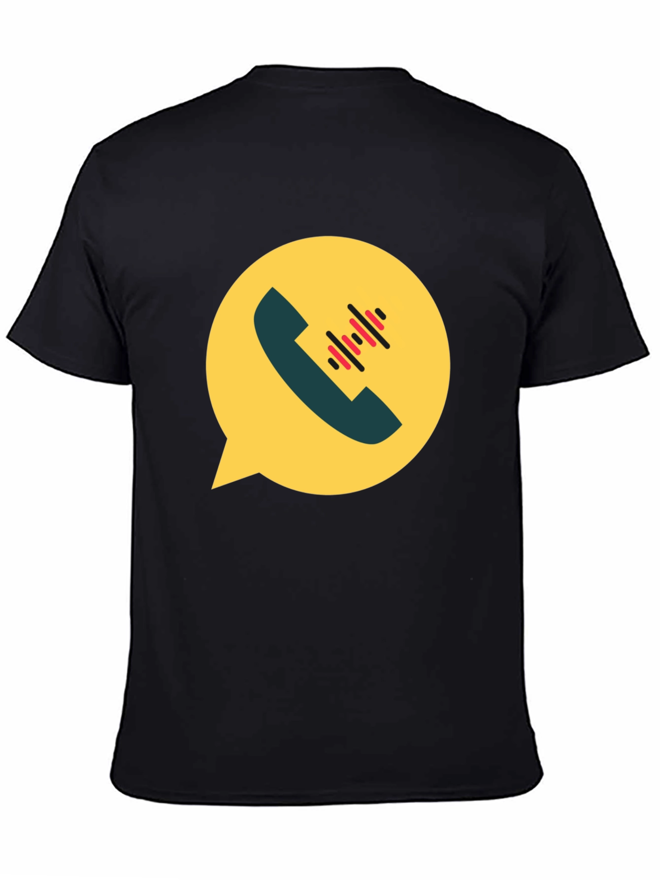 Black Modern Black T-Shirt with Phone Call Graphic view 4