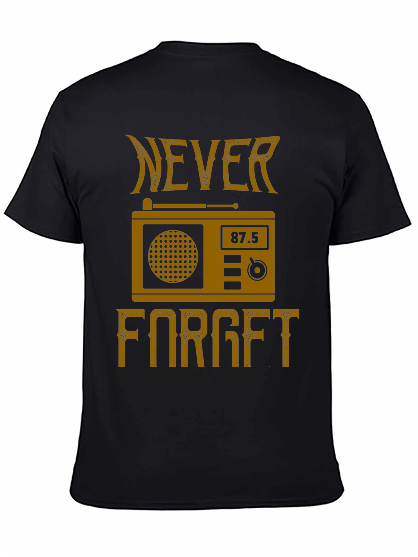 Black Retro Radio 'Never Forget' Graphic T-Shirt view 4