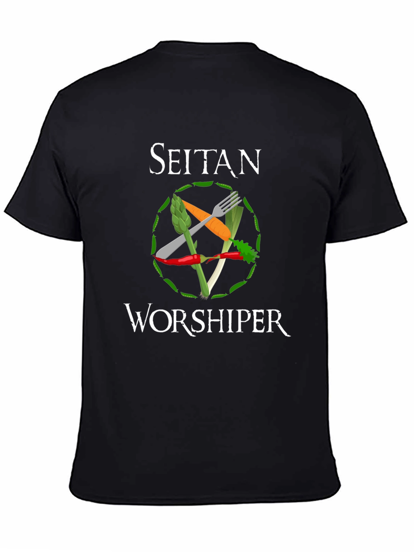 Black Seitan Worshiper Vegan Graphic Tee view 4