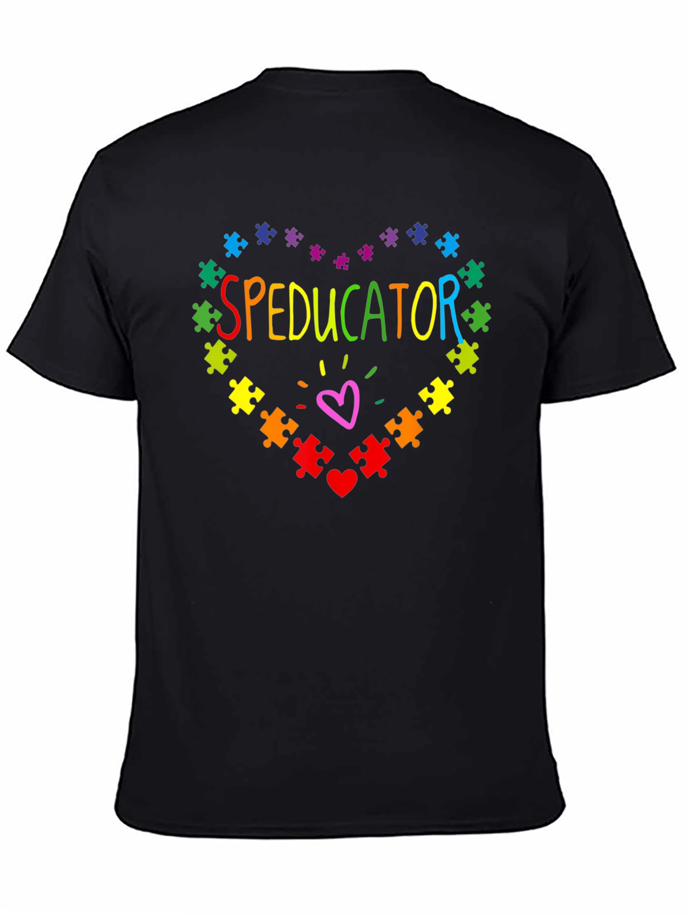 Black Speducator Autism Awareness Puzzle Heart T-Shirt view 4
