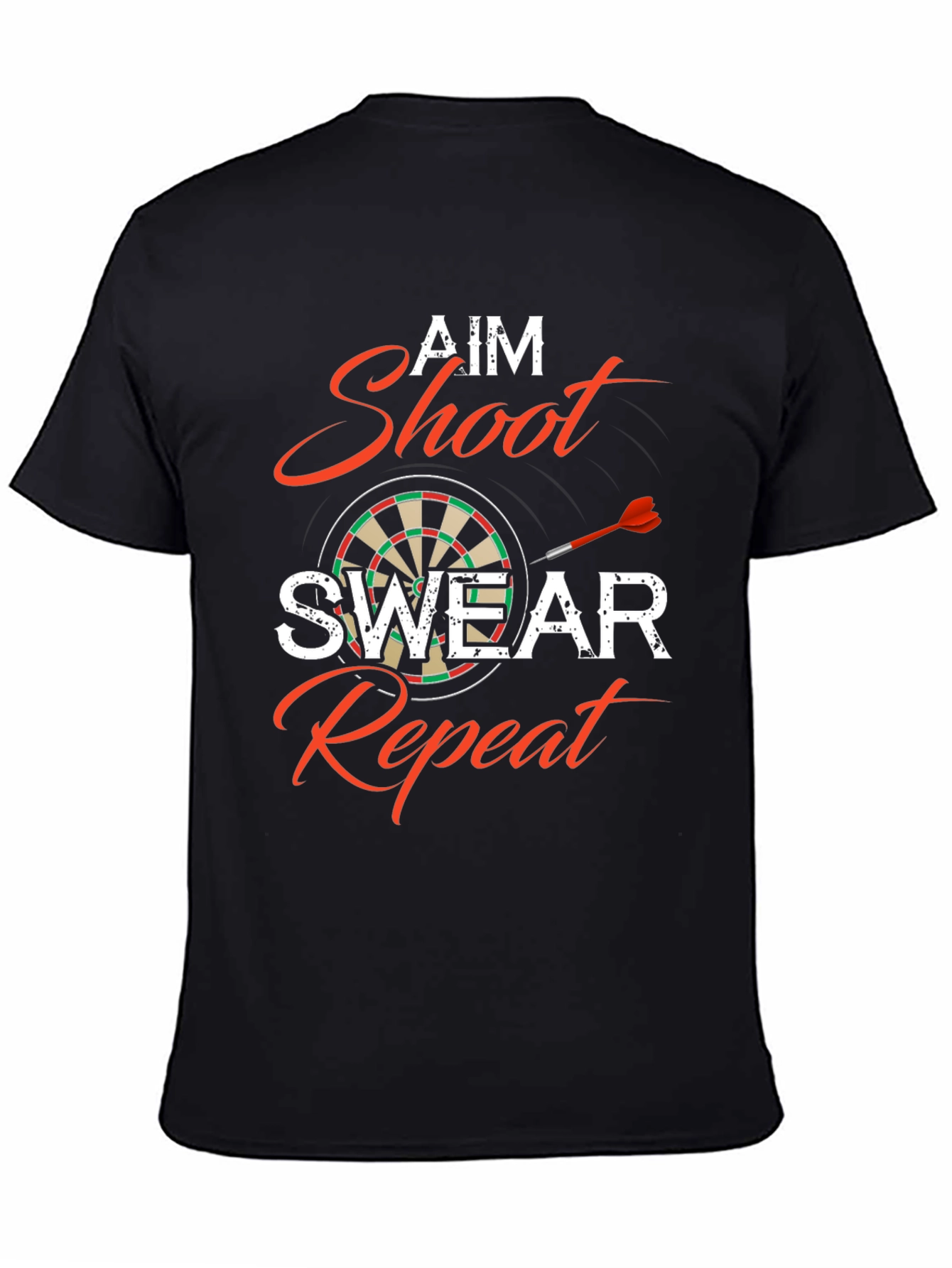 Black Aim Shoot Swear Repeat Dart T-Shirt view 4
