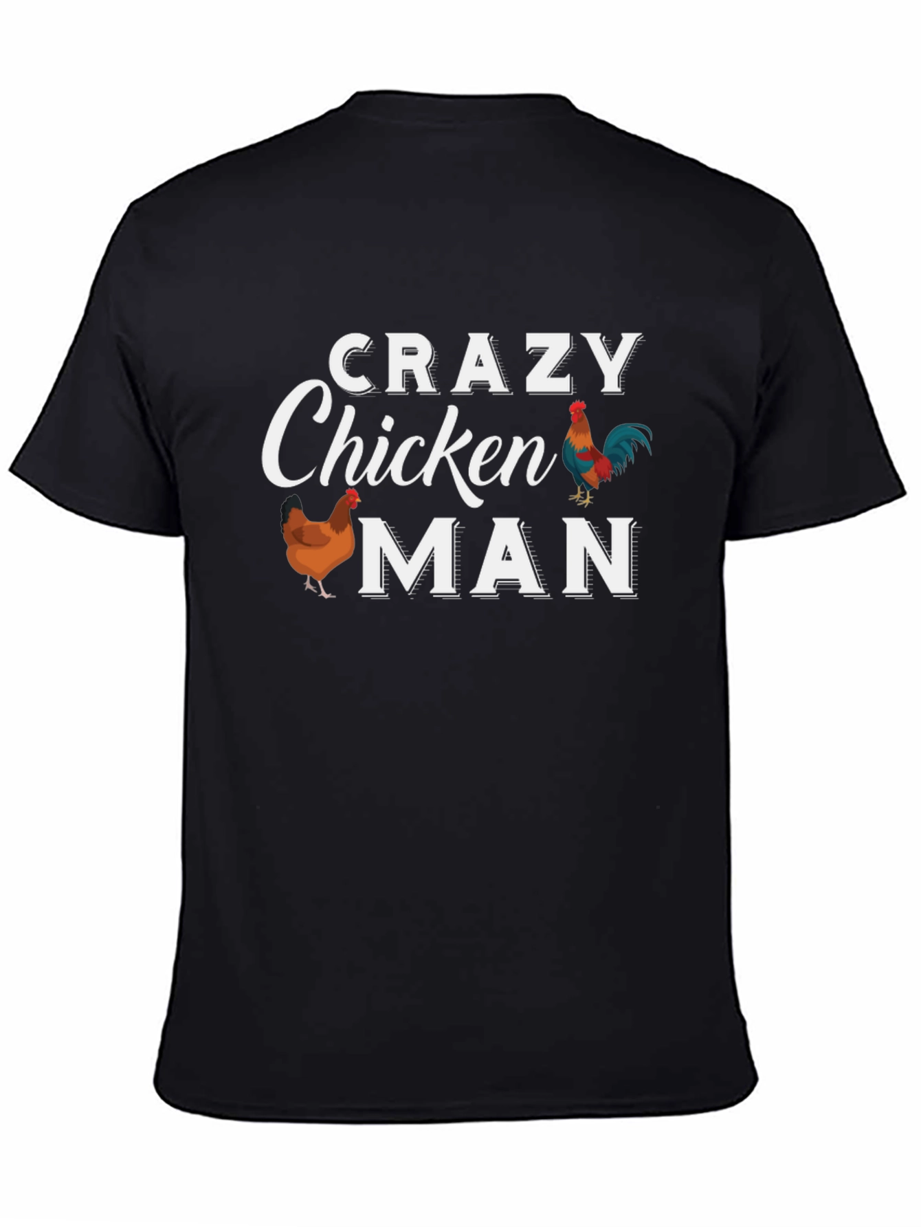 Black Crazy Chicken Man T-Shirt - Funny Chicken Lover Tee view 4