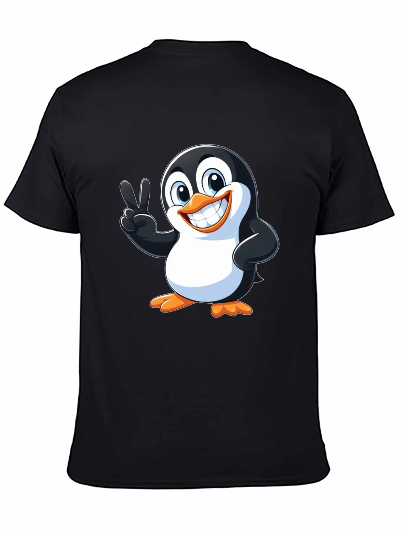Black Cute Penguin Peace Sign Graphic T-Shirt view 4