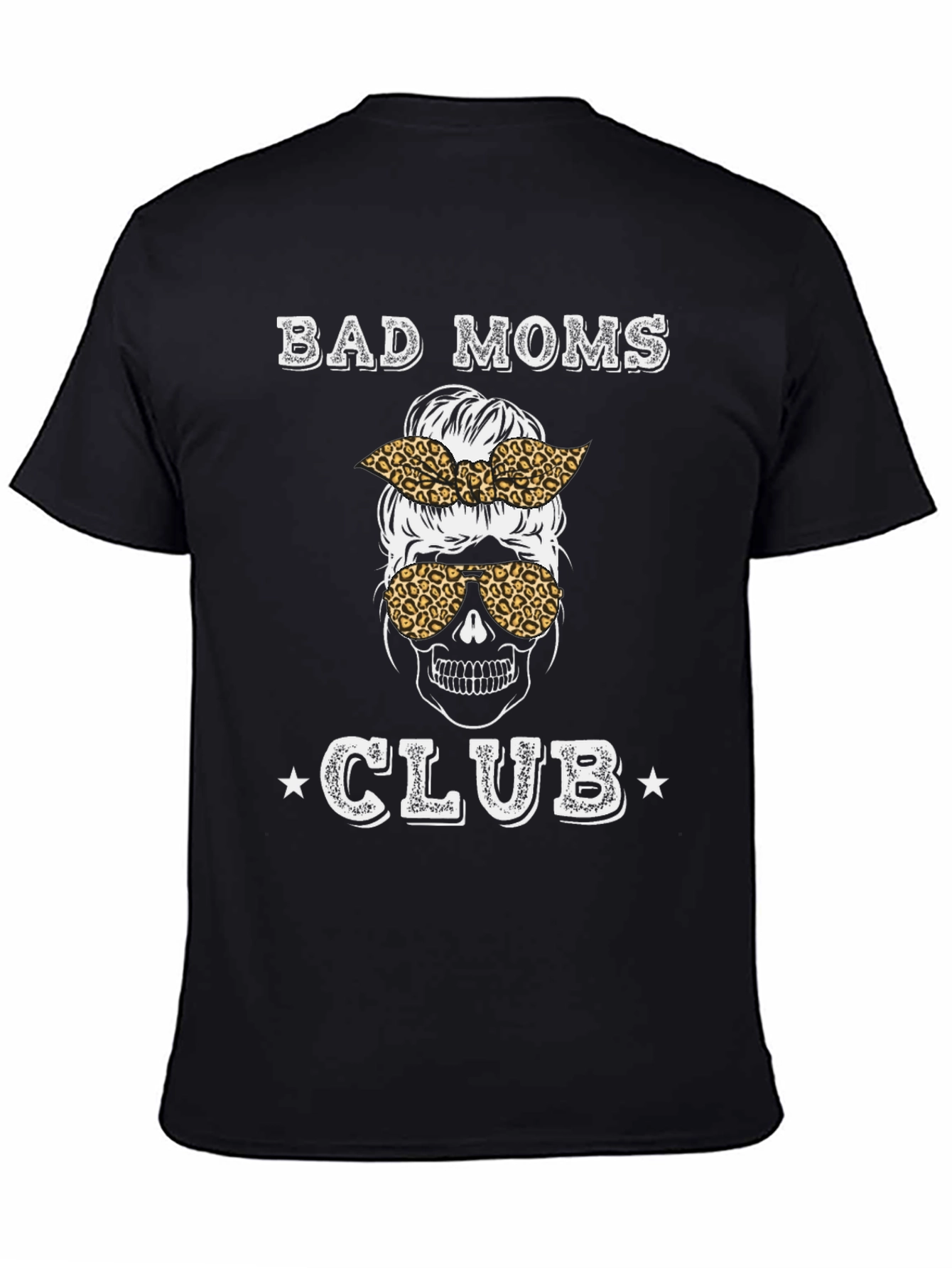 Black Bad Moms Club Graphic Tee - Skull Bandana T-Shirt view 4