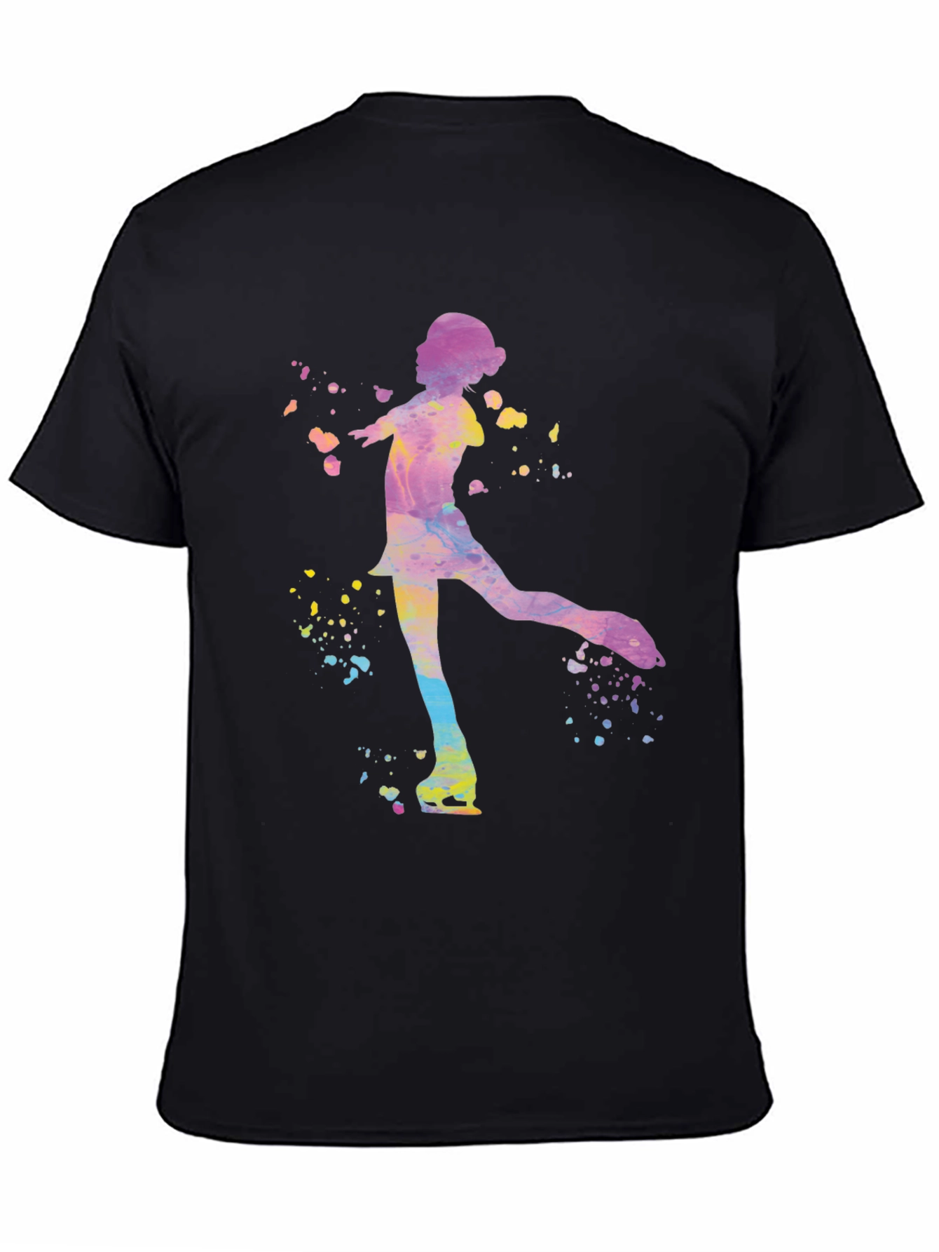 Black Watercolor Ice Skater Graphic Tee - Black Unisex T-Shirt view 4