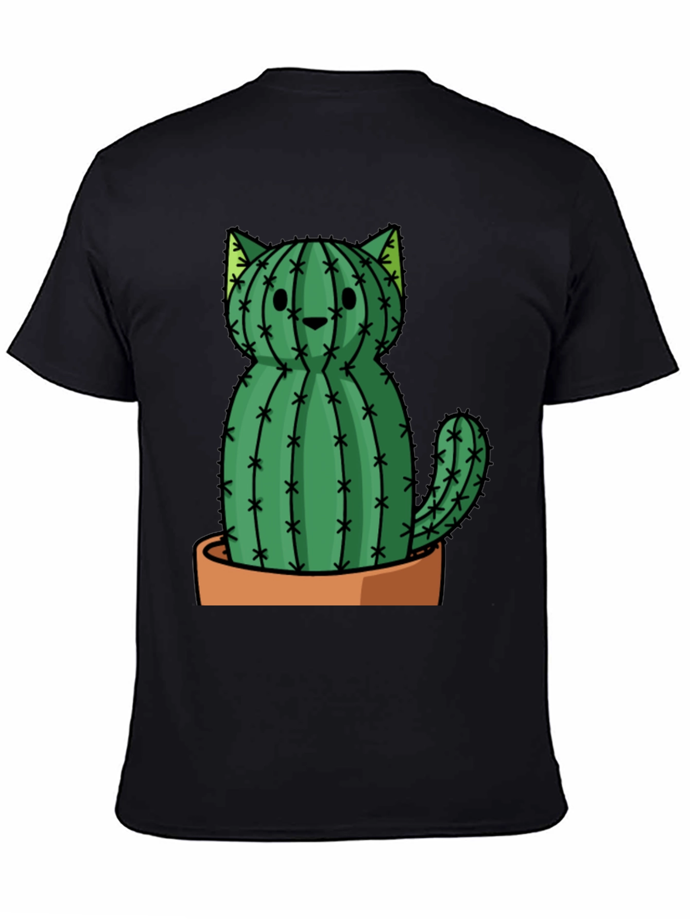 Black Cactus Cat Graphic Tee - Trendy Plant Lover Shirt view 4