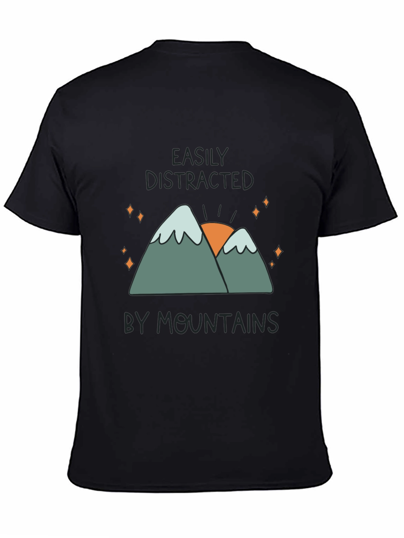 Black Easily Distracted By Mountains Graphic T-Shirt view 4