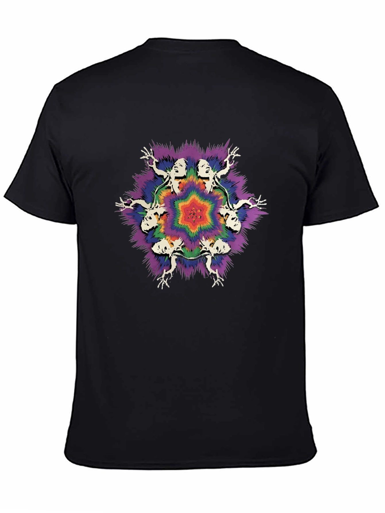 Black Psychedelic T-Shirt with Abstract Figures view 4