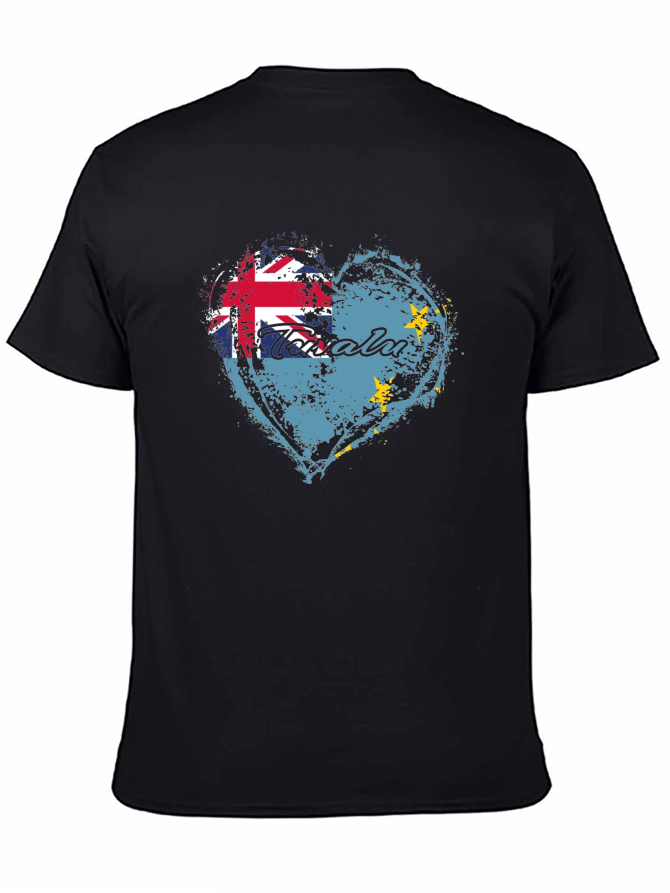 Black Tuvalu Flag Heart T-Shirt - Show Your Pride view 4