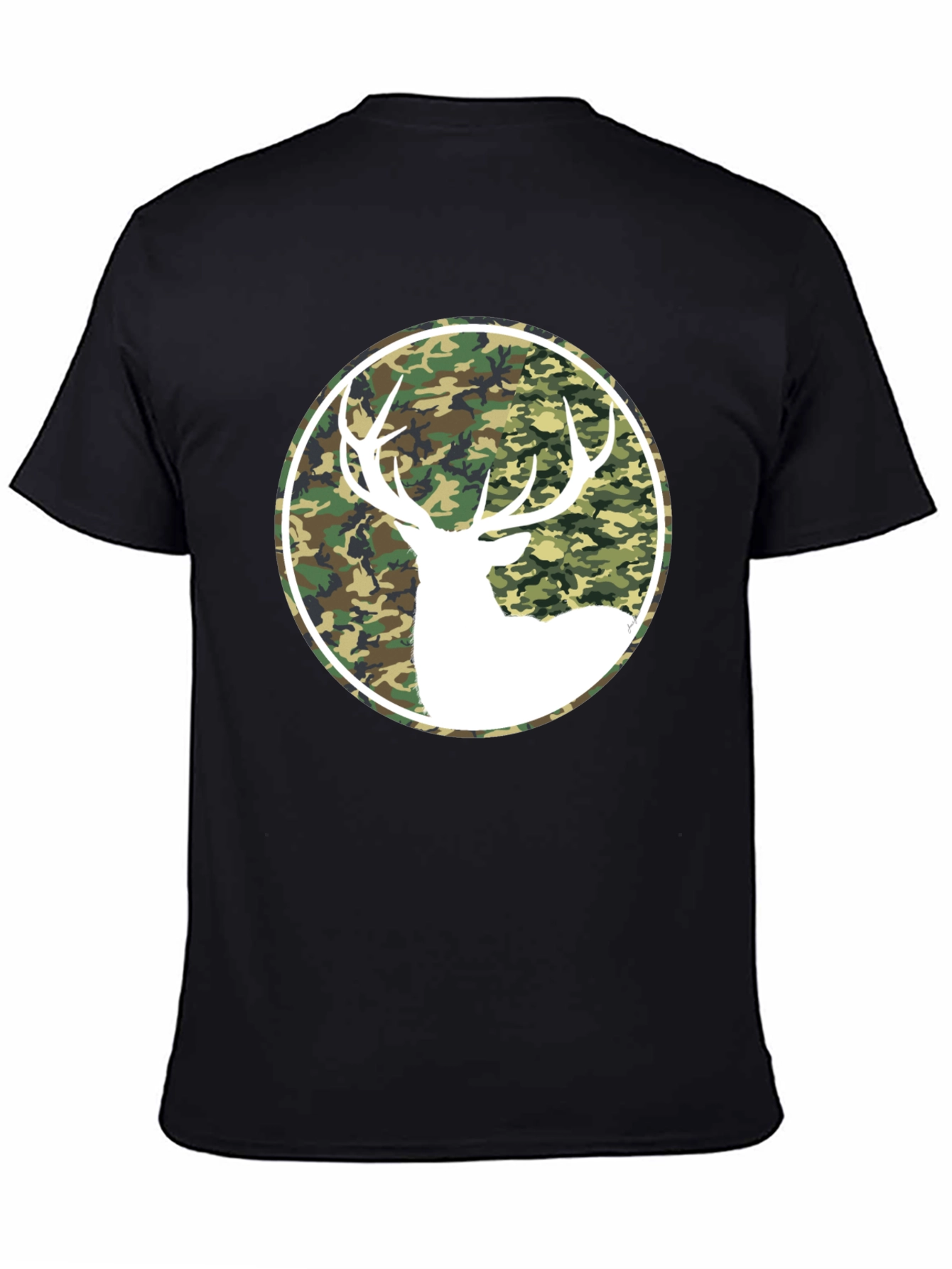 Black Camo Deer Graphic Tee - Black Cotton T-Shirt view 4