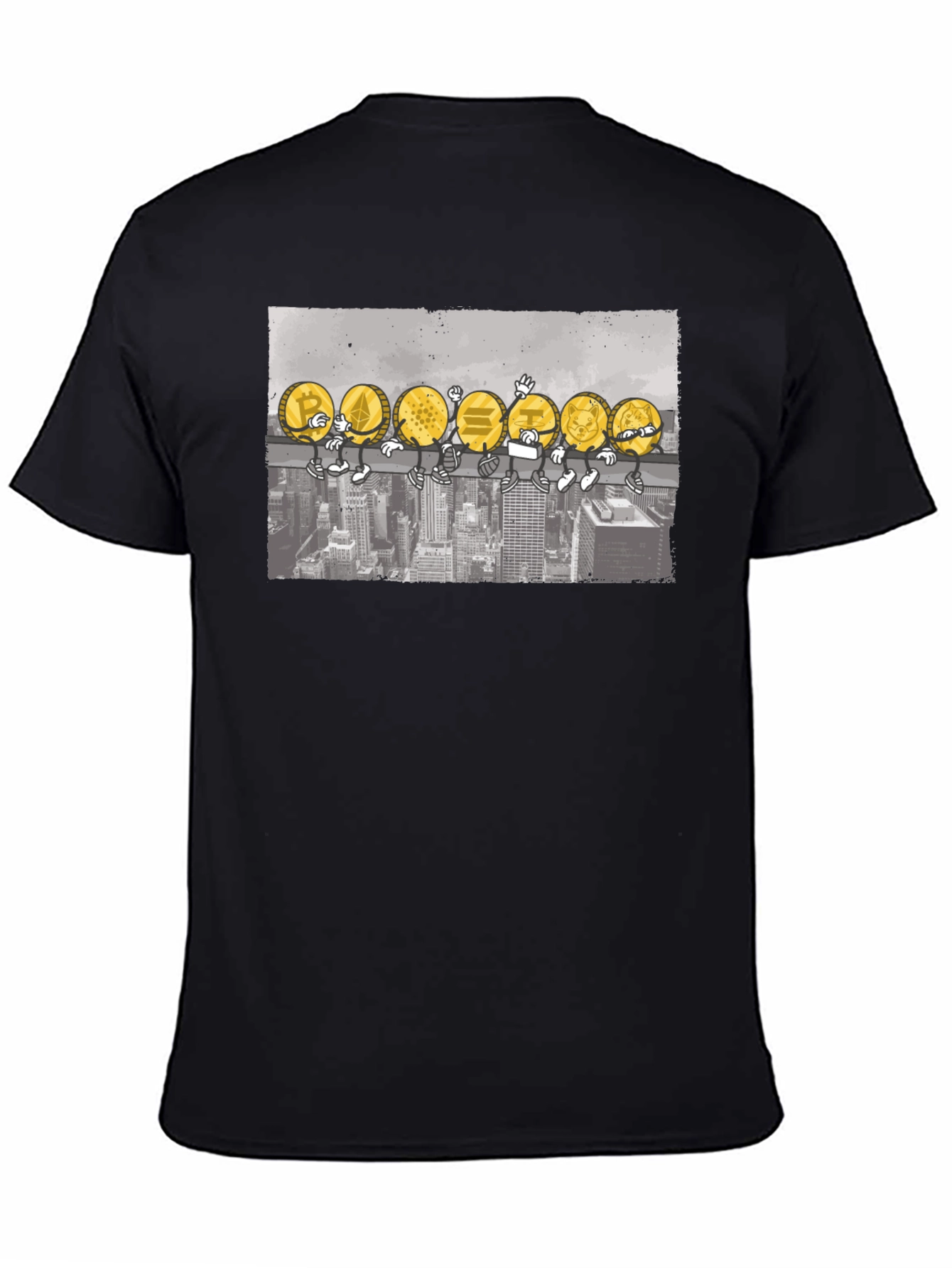 Black Crypto Coins T-Shirt - Cartoon Character Design view 4