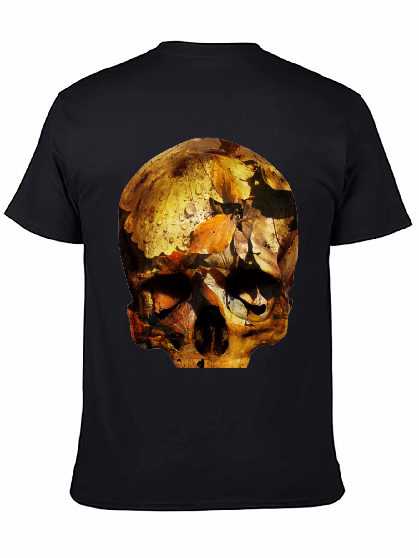 Black Skull Graphic Tee - Fallen Leaves Design view 4