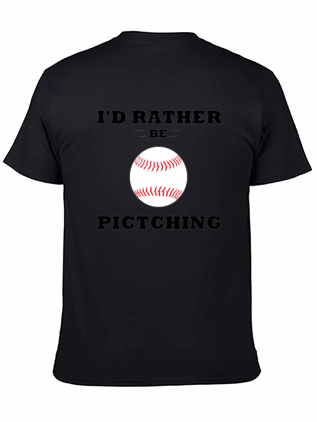 Black Funny Baseball T-Shirt - I'd Rather Be Pitching view 4