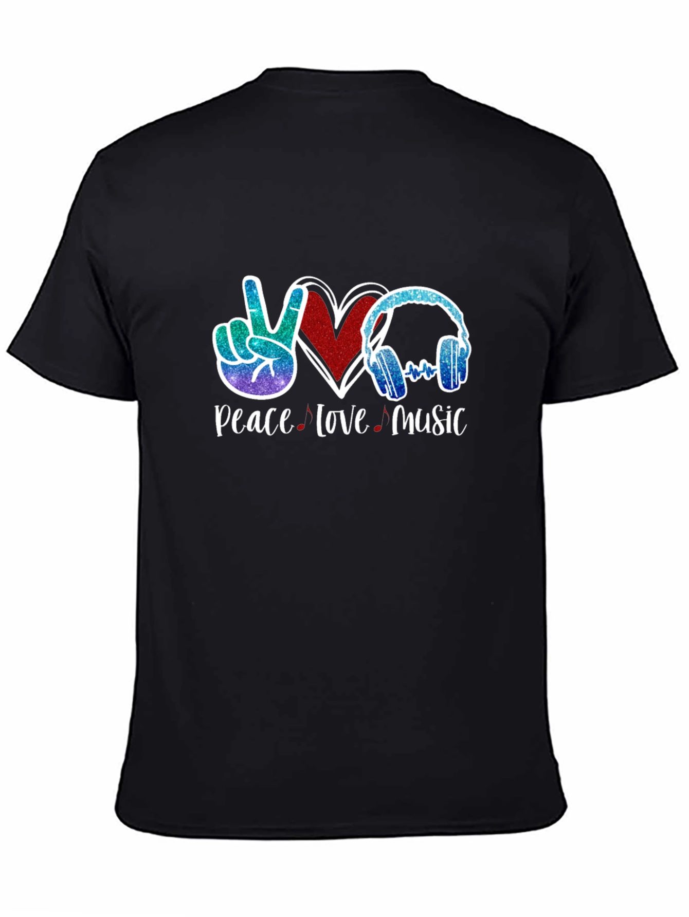 Black Peace Love Music Graphic T-Shirt view 4