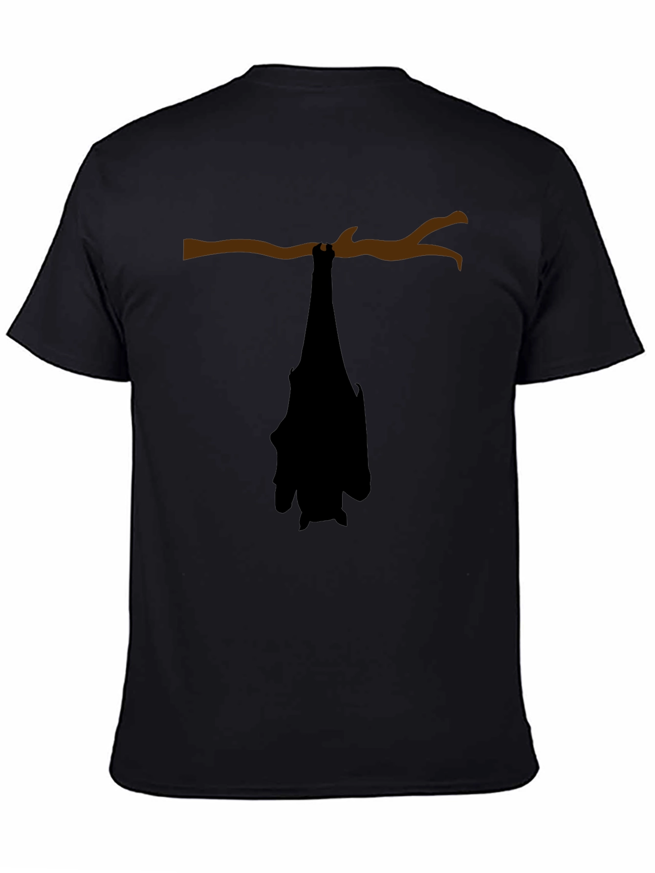 Black Hanging Bat Graphic Tee - Black Cotton Casual Top view 4