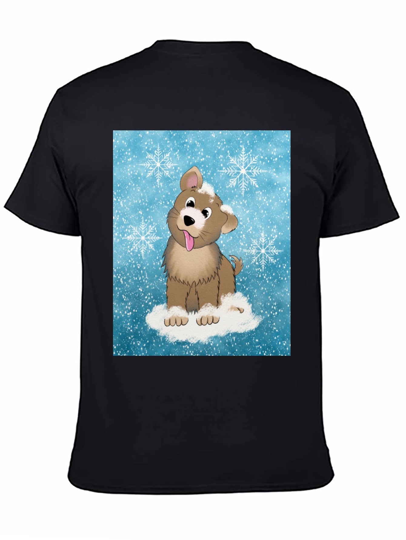 Black Cute Puppy Snowflake T-Shirt view 4