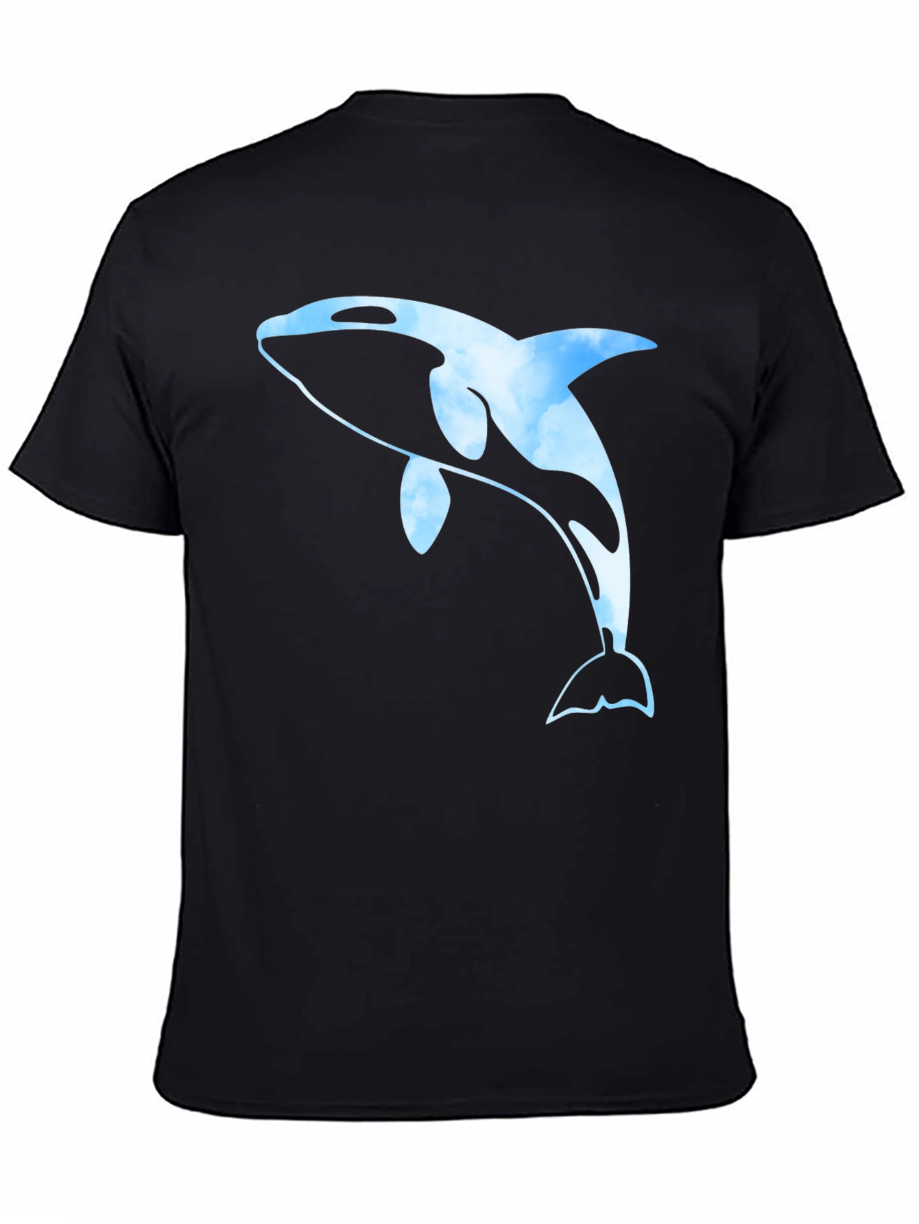 Black Orca Whale Cloud Print Men's Black T-Shirt view 4