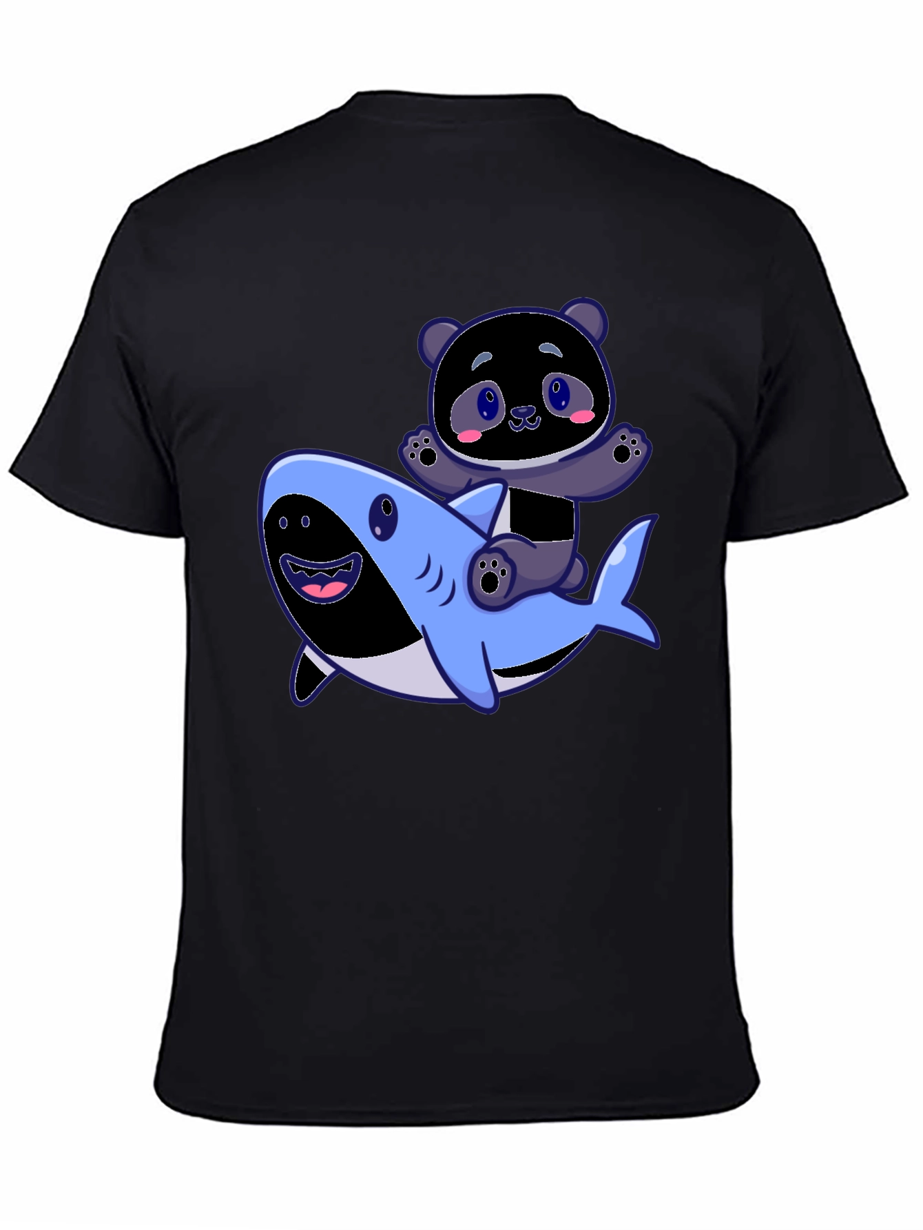 Black Panda Riding Shark Graphic Tee - Fun Black T-Shirt view 4