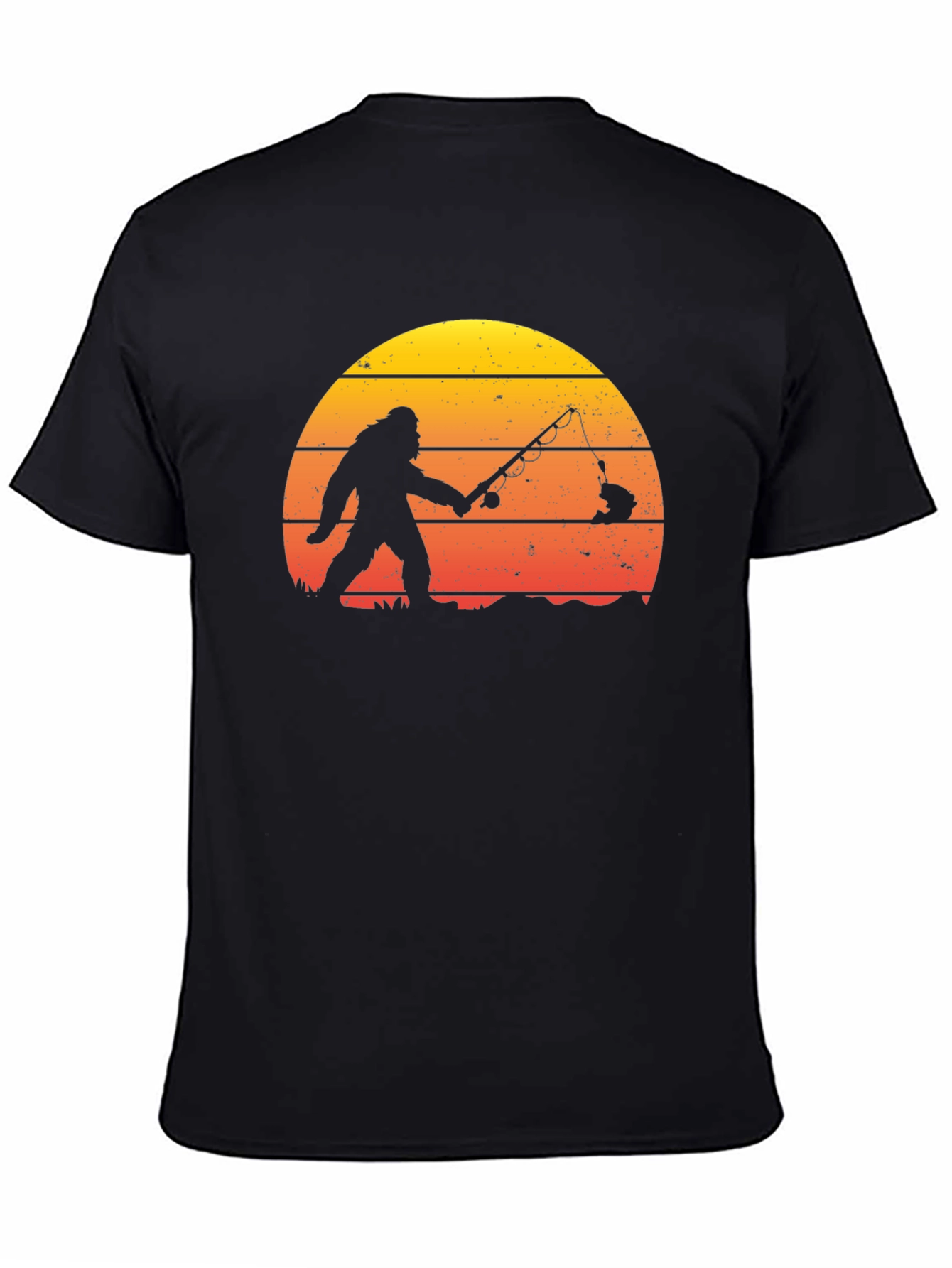 Black Bigfoot Fishing Sunset Graphic T-Shirt view 4
