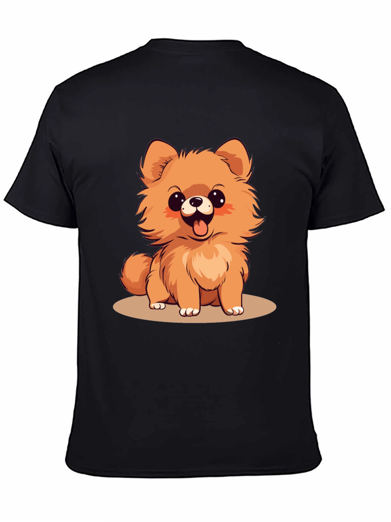 Black Cute Pomeranian Dog Cartoon Graphic T-Shirt view 4