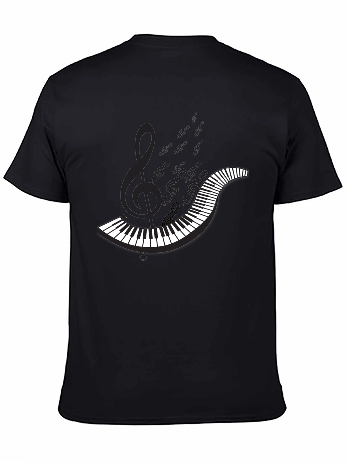 Black Piano Keys & Notes Black T-Shirt - Music Lover Apparel view 4