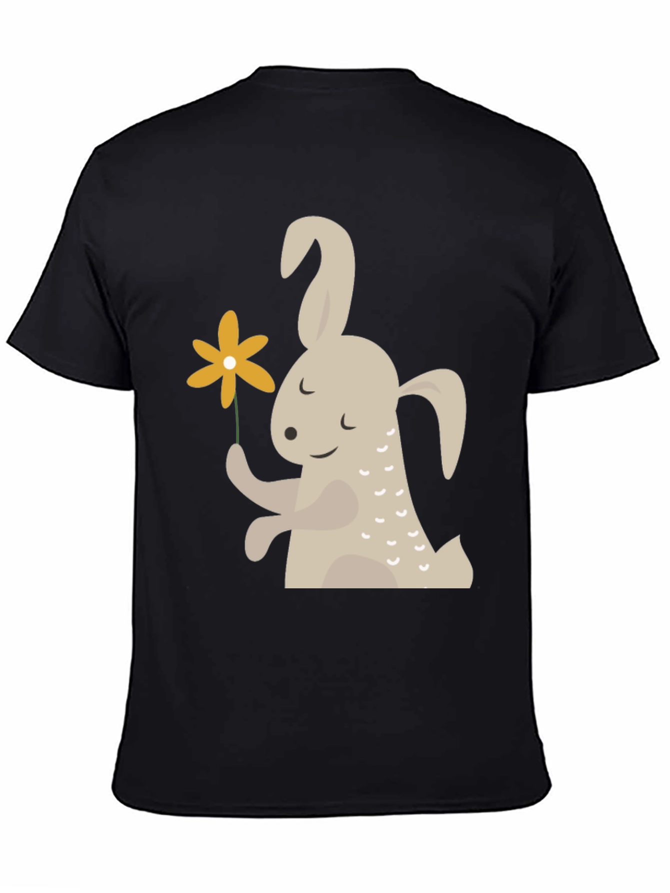 Black Cute Bunny Holding Flower Graphic T-Shirt view 4
