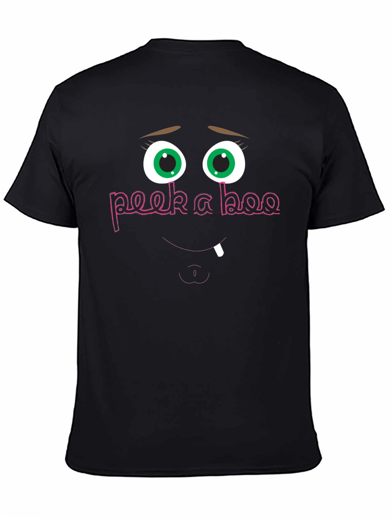 Black Peek-a-Boo Funny Face Graphic Tee - Black Cotton Shirt view 4