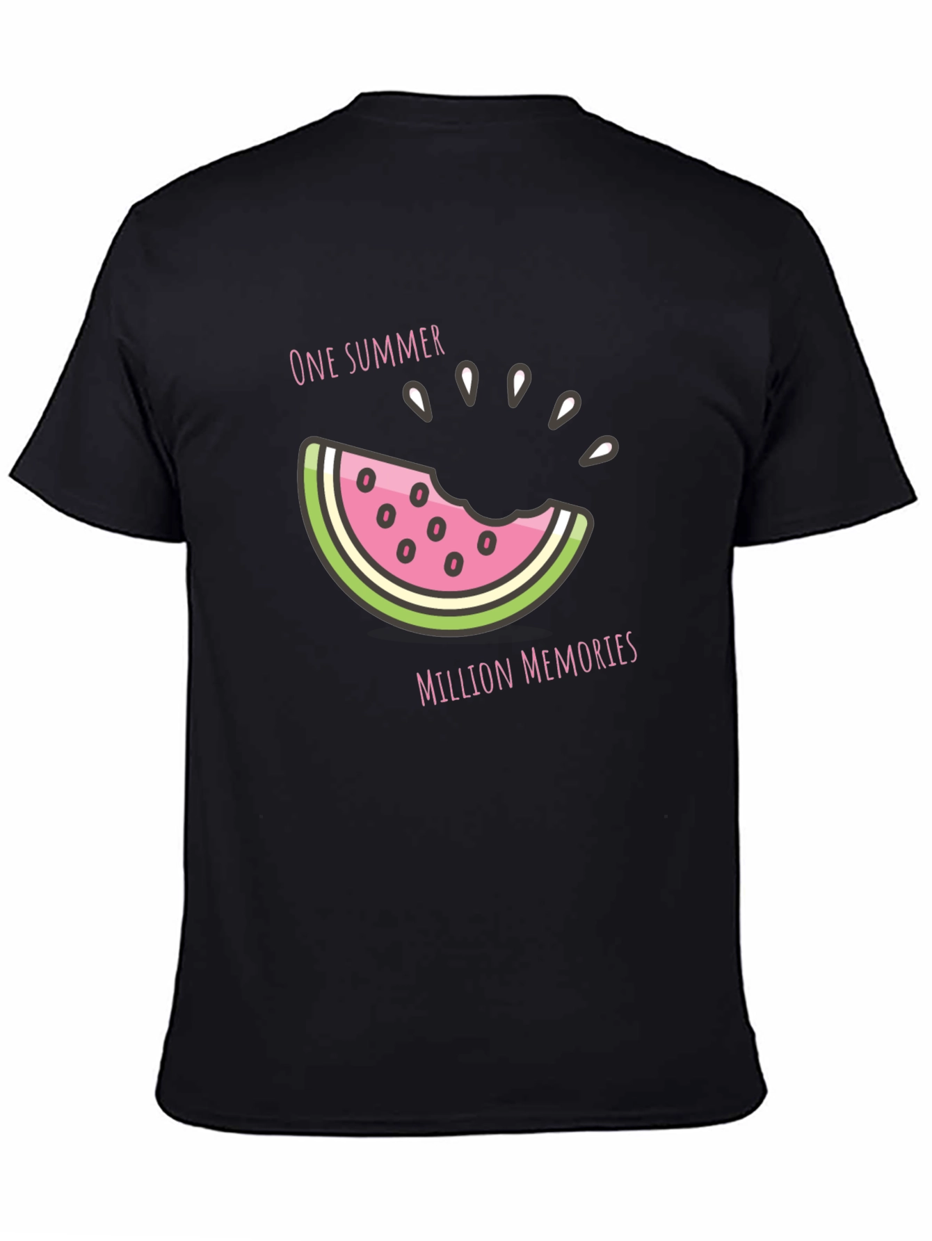 Black Summer Watermelon Graphic Tee - Black Cotton T-Shirt view 4