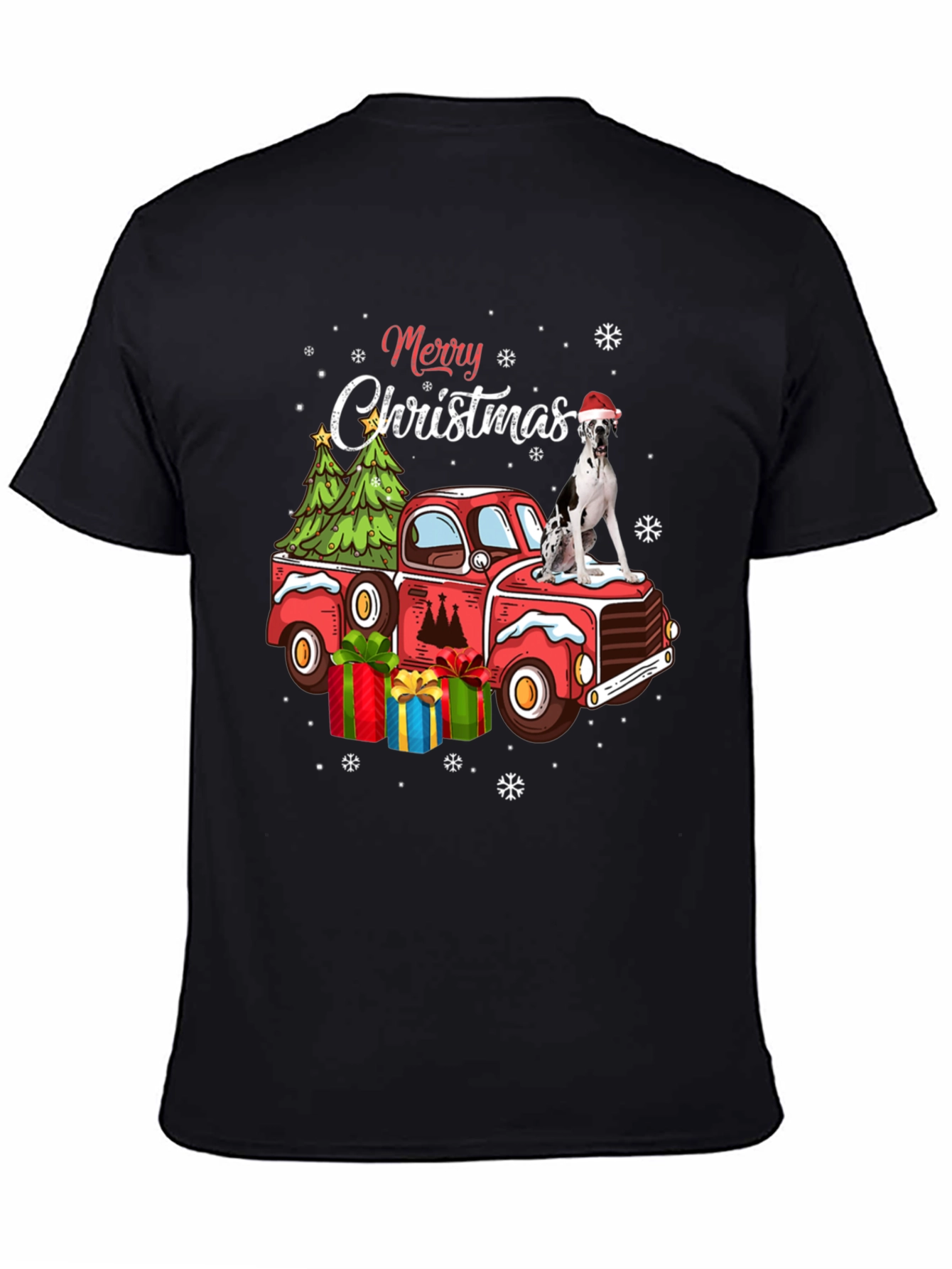 Black Merry Christmas Dog Truck T-Shirt view 4