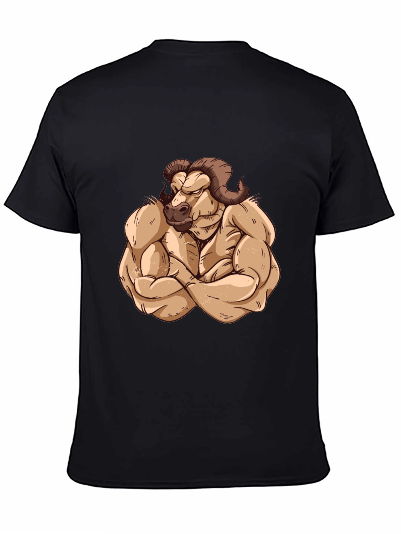 Black Muscled Ram Graphic Tee - Black Cotton T-Shirt view 4