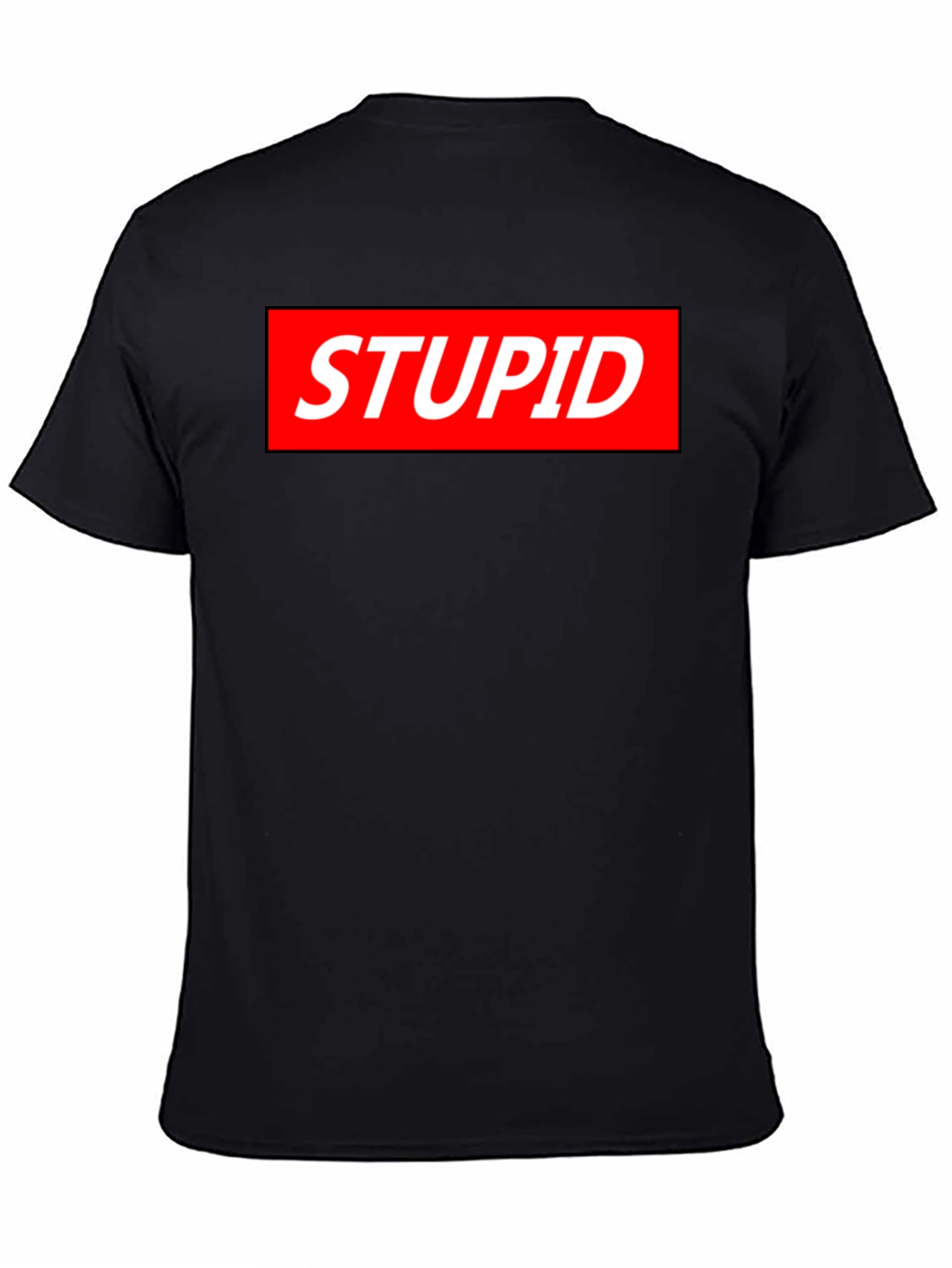 Black Statement Tee: Stupid Red Box Logo - Bold Black Shirt view 4