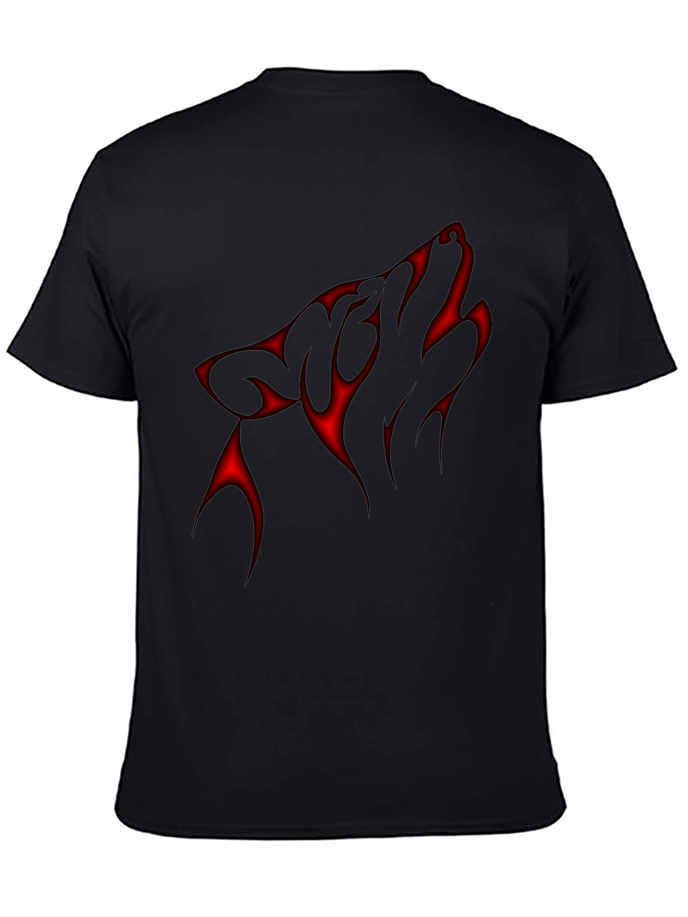 Black Black T-Shirt with Red Wolf Silhouette Design view 4