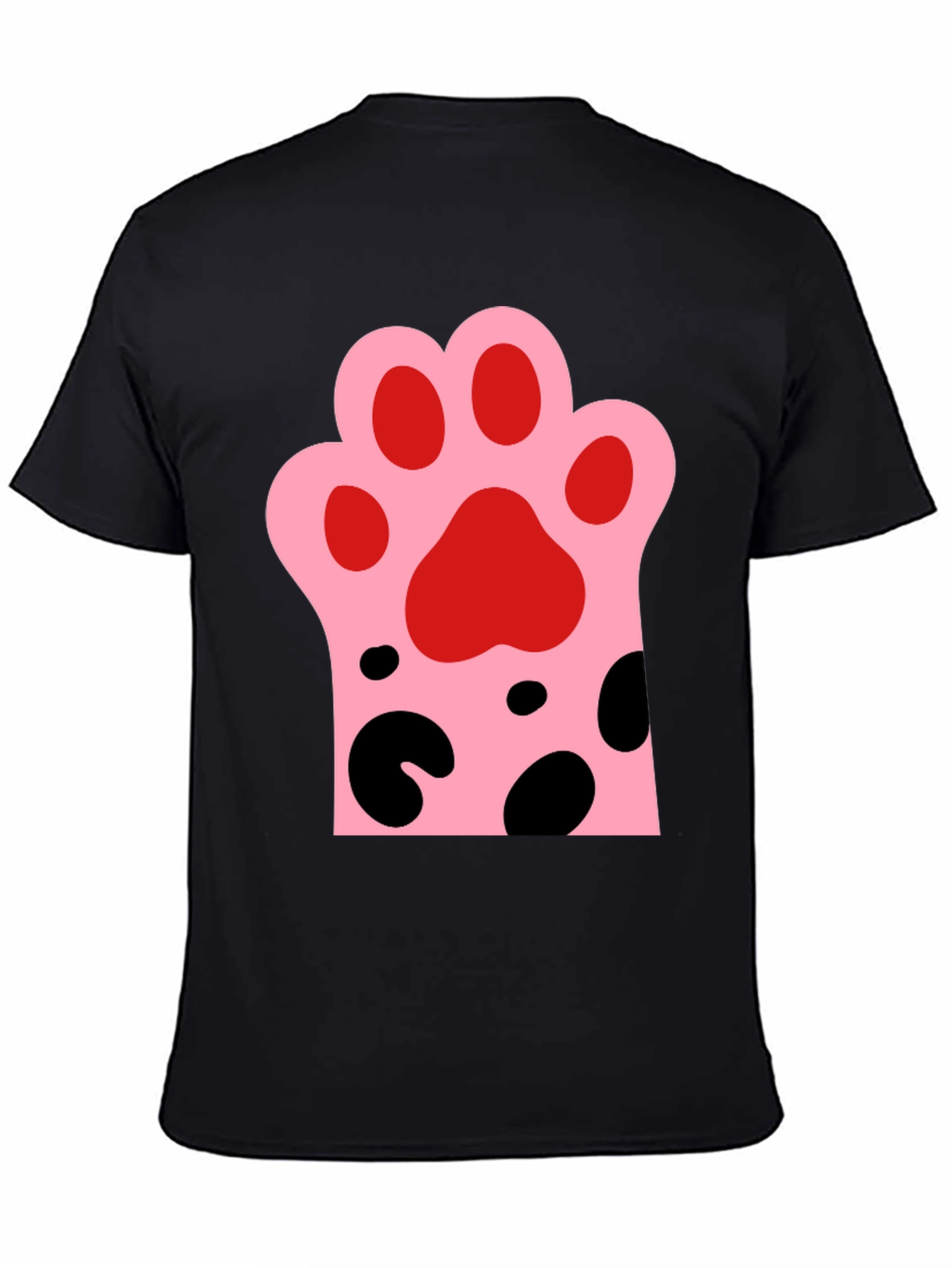 Black Cute Cat Paw Print Black T-Shirt view 4
