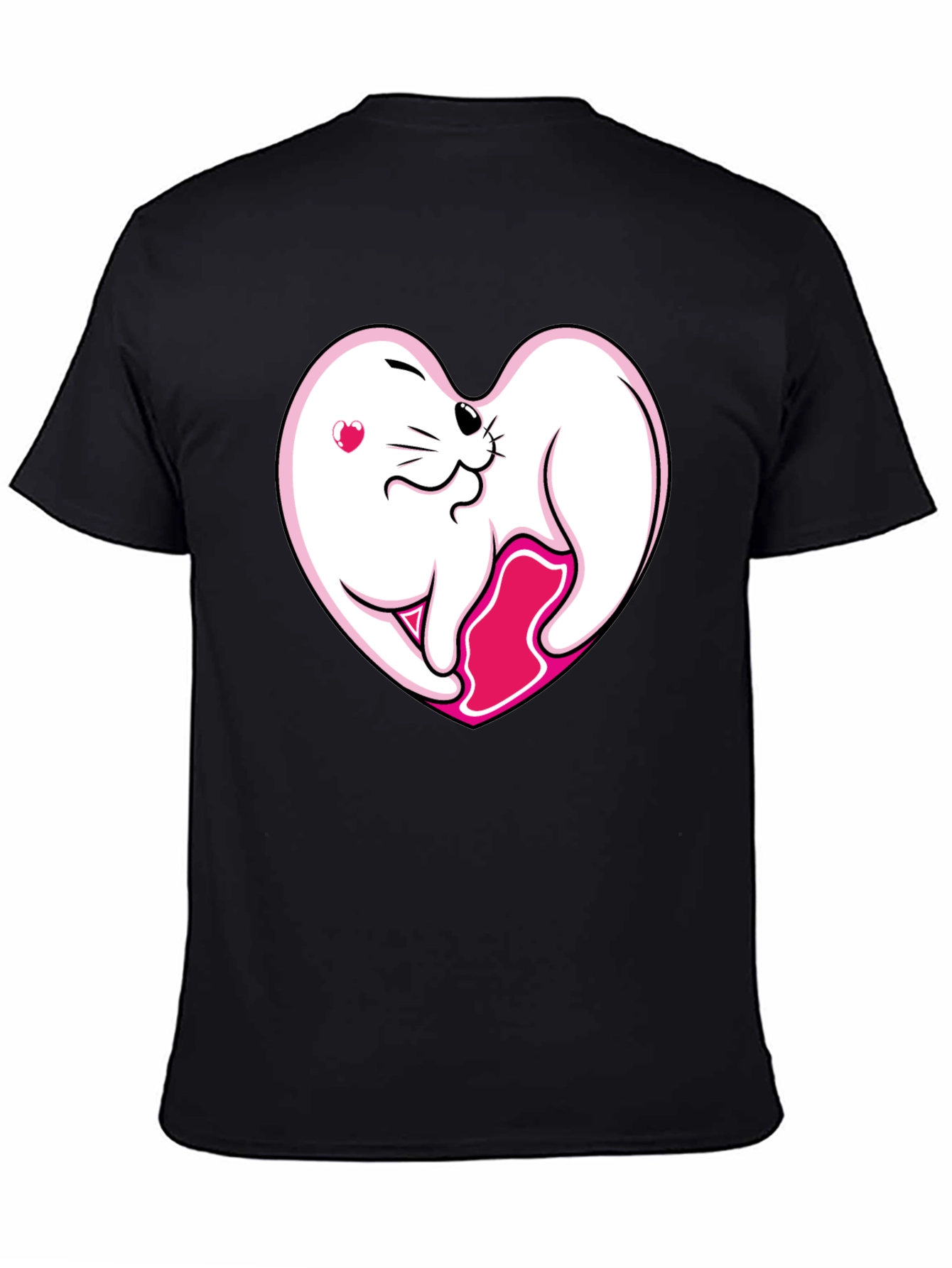 Black Cute Seal Heart T-Shirt - Black Cotton Tee view 4