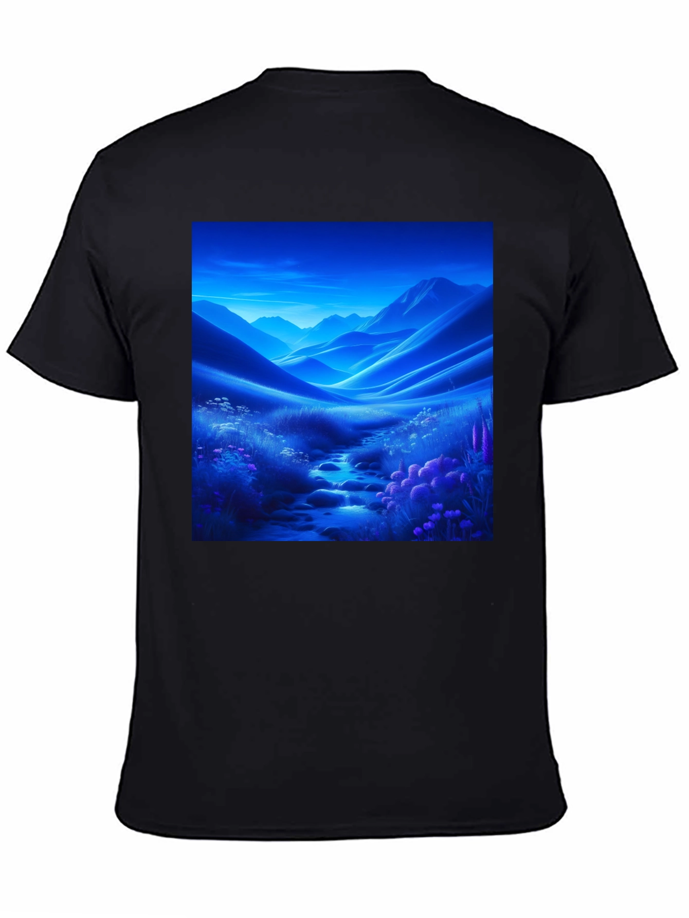 Black Scenic Mountain Stream T-Shirt view 4