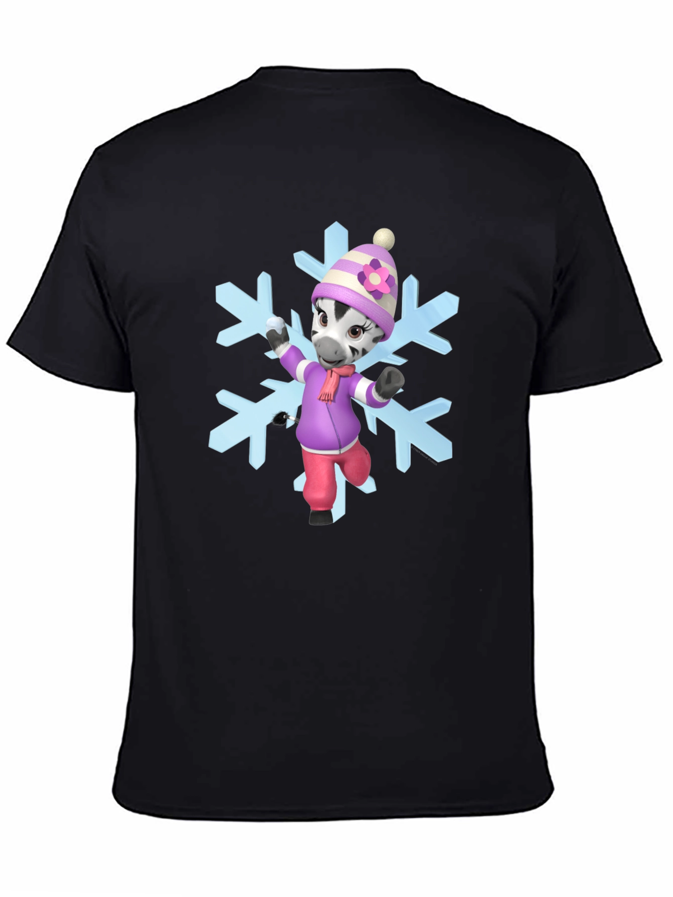 Black Zebra Cartoon Snowflake T-Shirt view 4