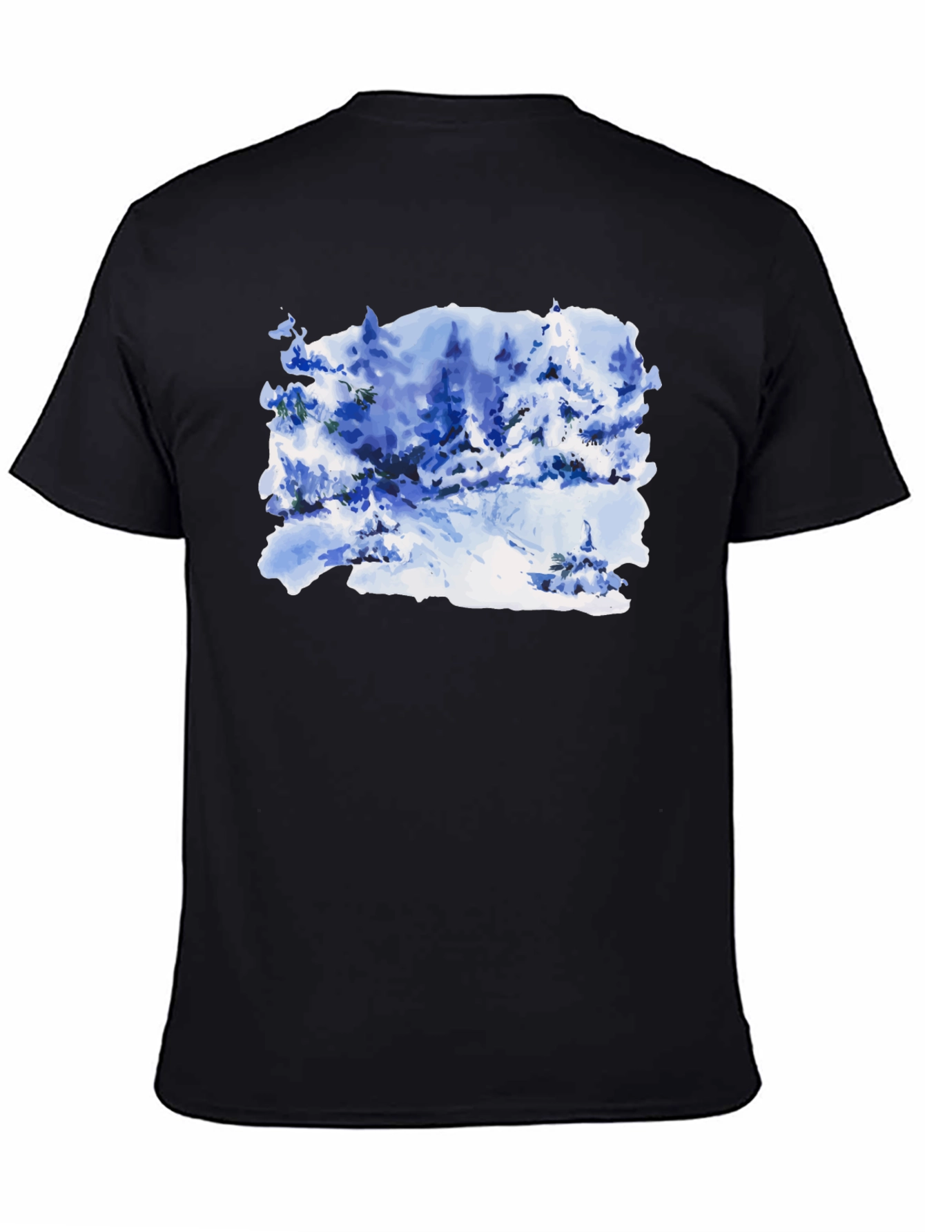 Black Watercolor Winter Scene Black T-Shirt view 4