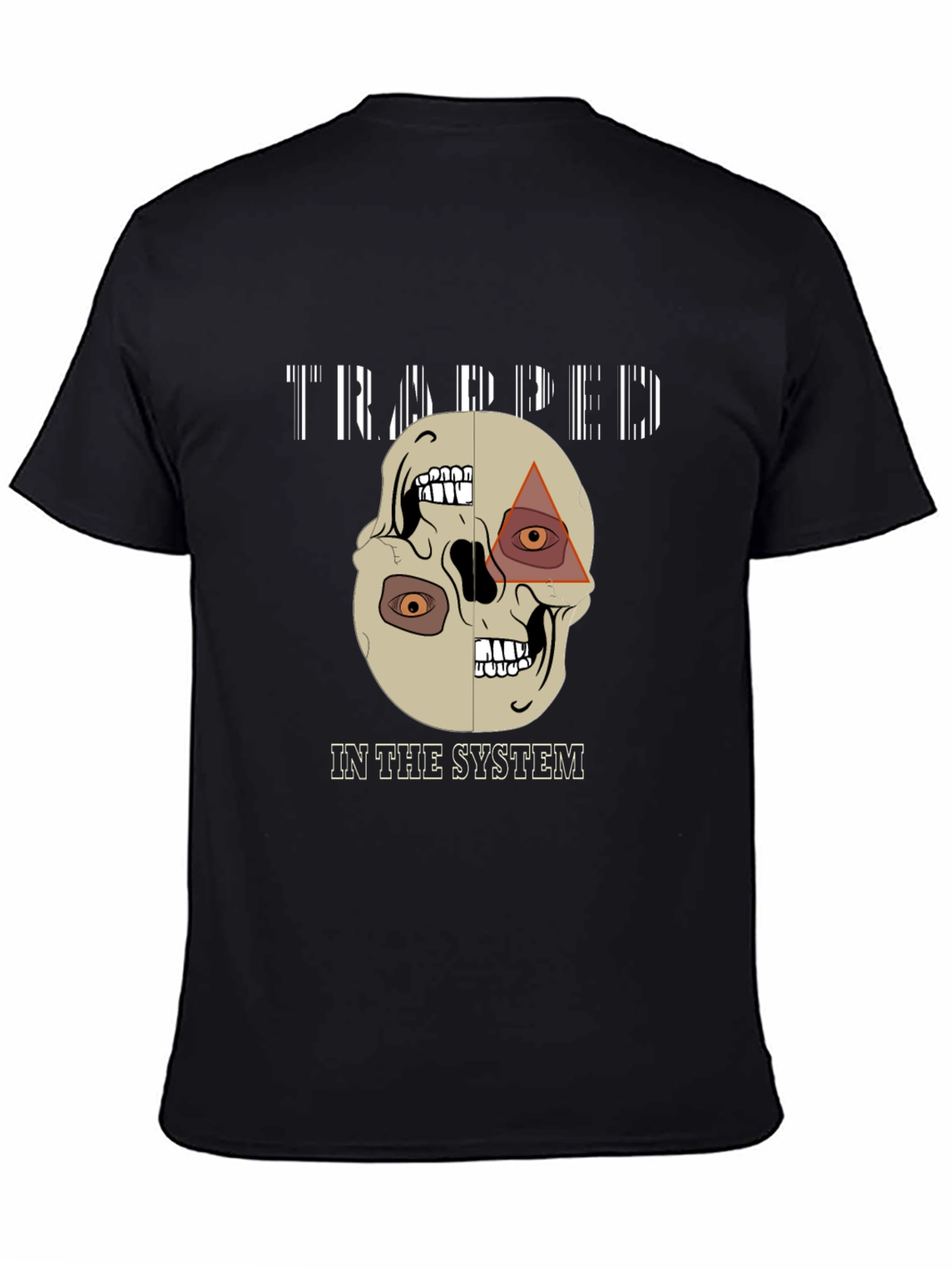 Black Trapped In The System Skull Graphic Tee view 4