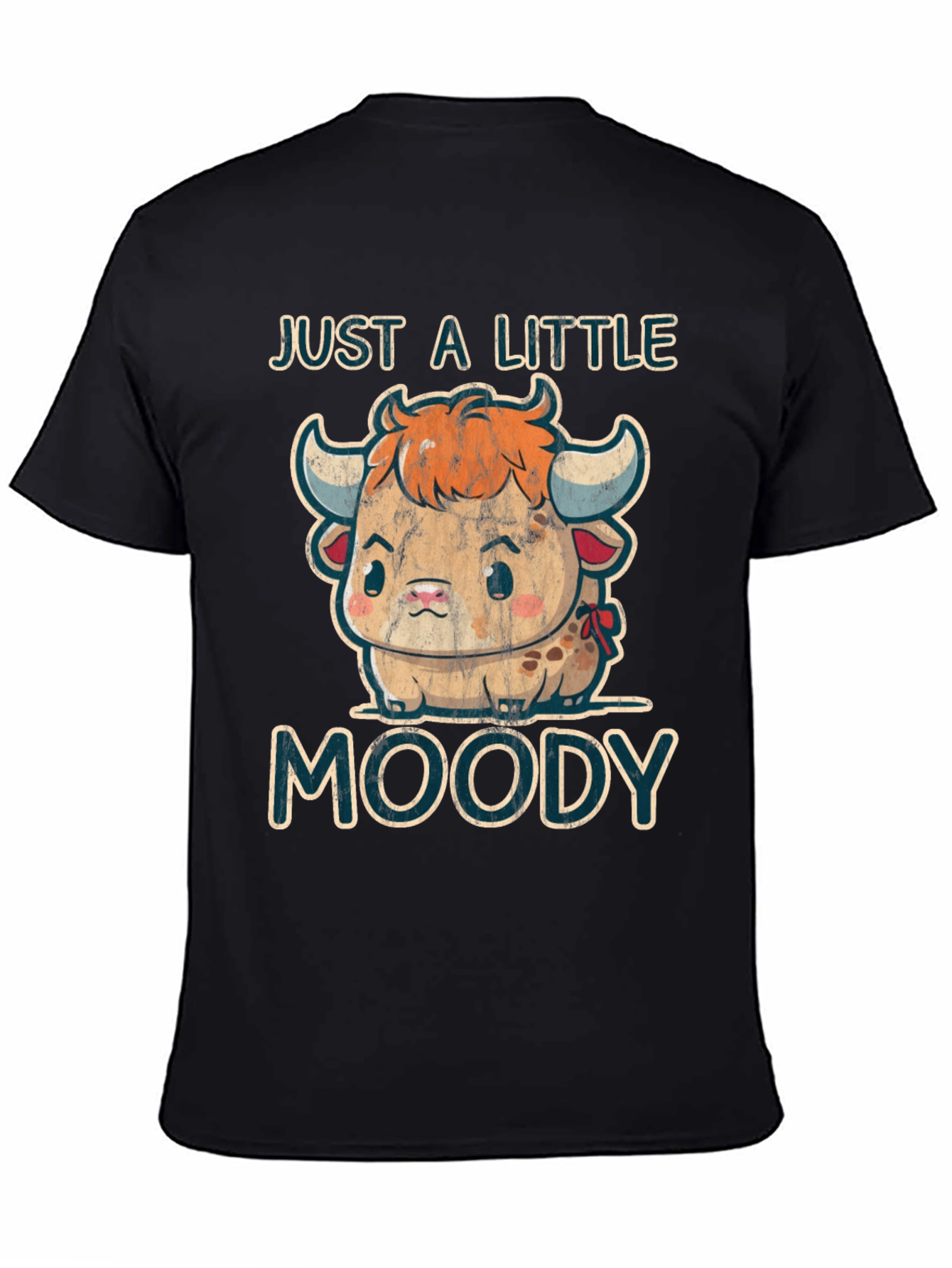 Black Moody Cow Graphic Tee - Cute Cartoon Animal Shirt view 4