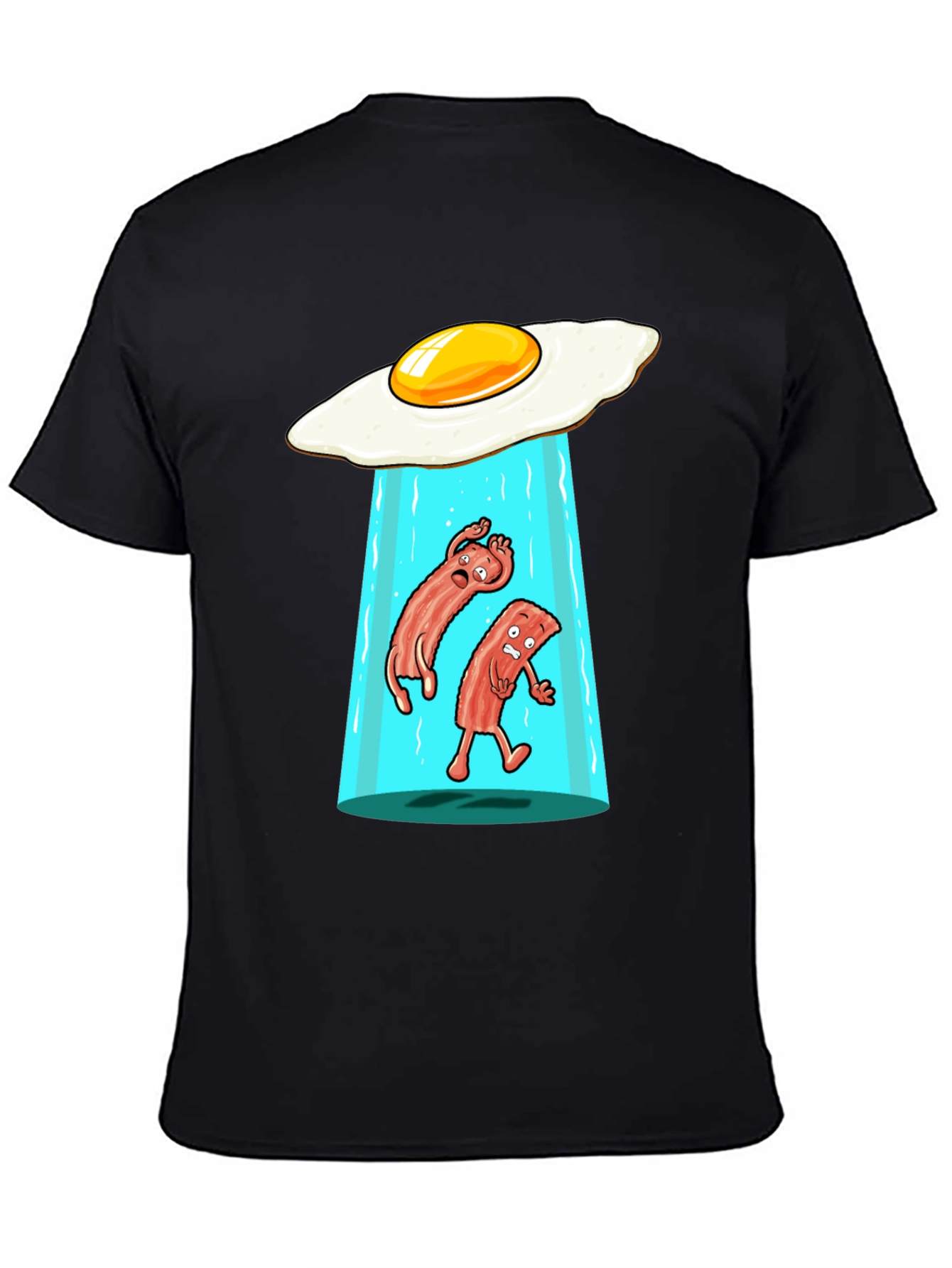 Black Funny Alien Abduction Breakfast T-Shirt view 4