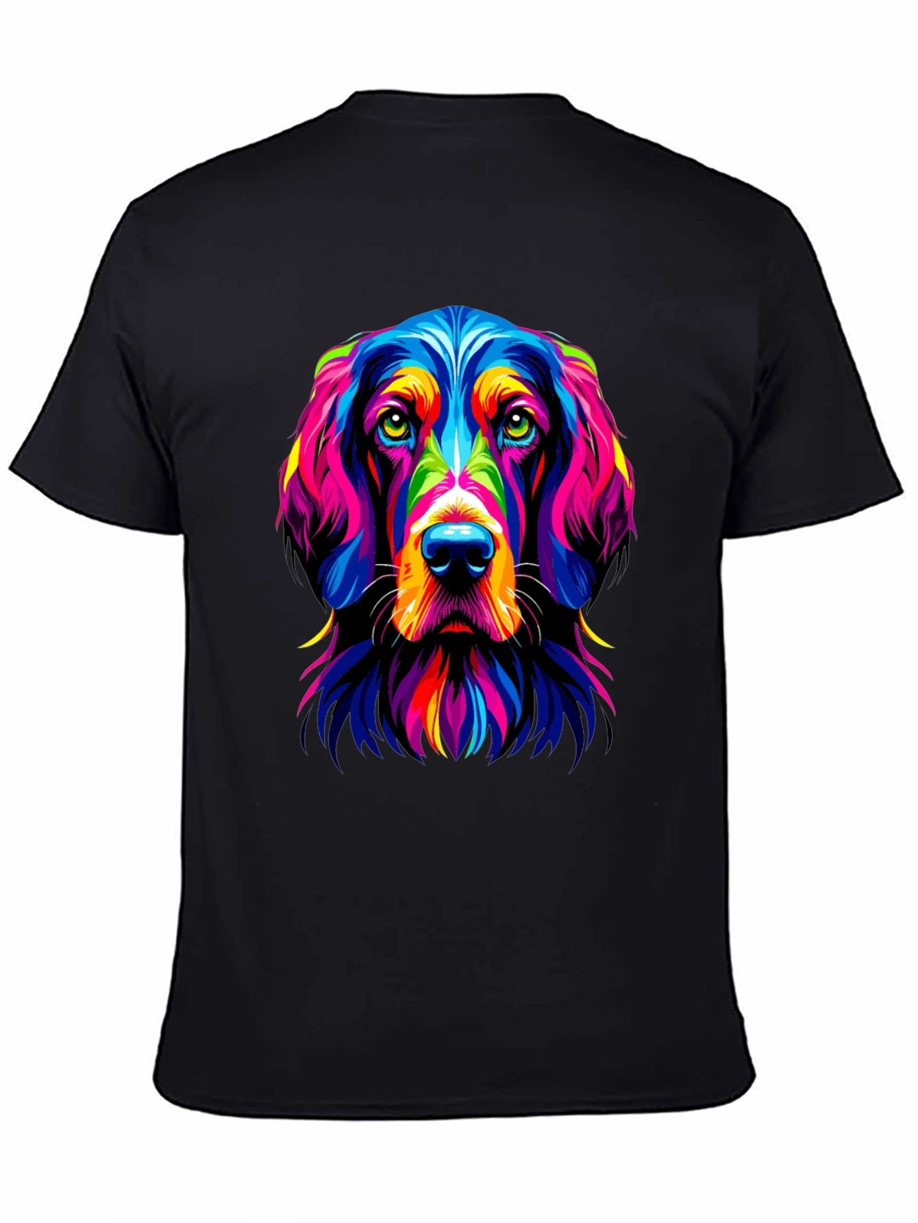 Black Colorful Dog Portrait Graphic Tee view 4