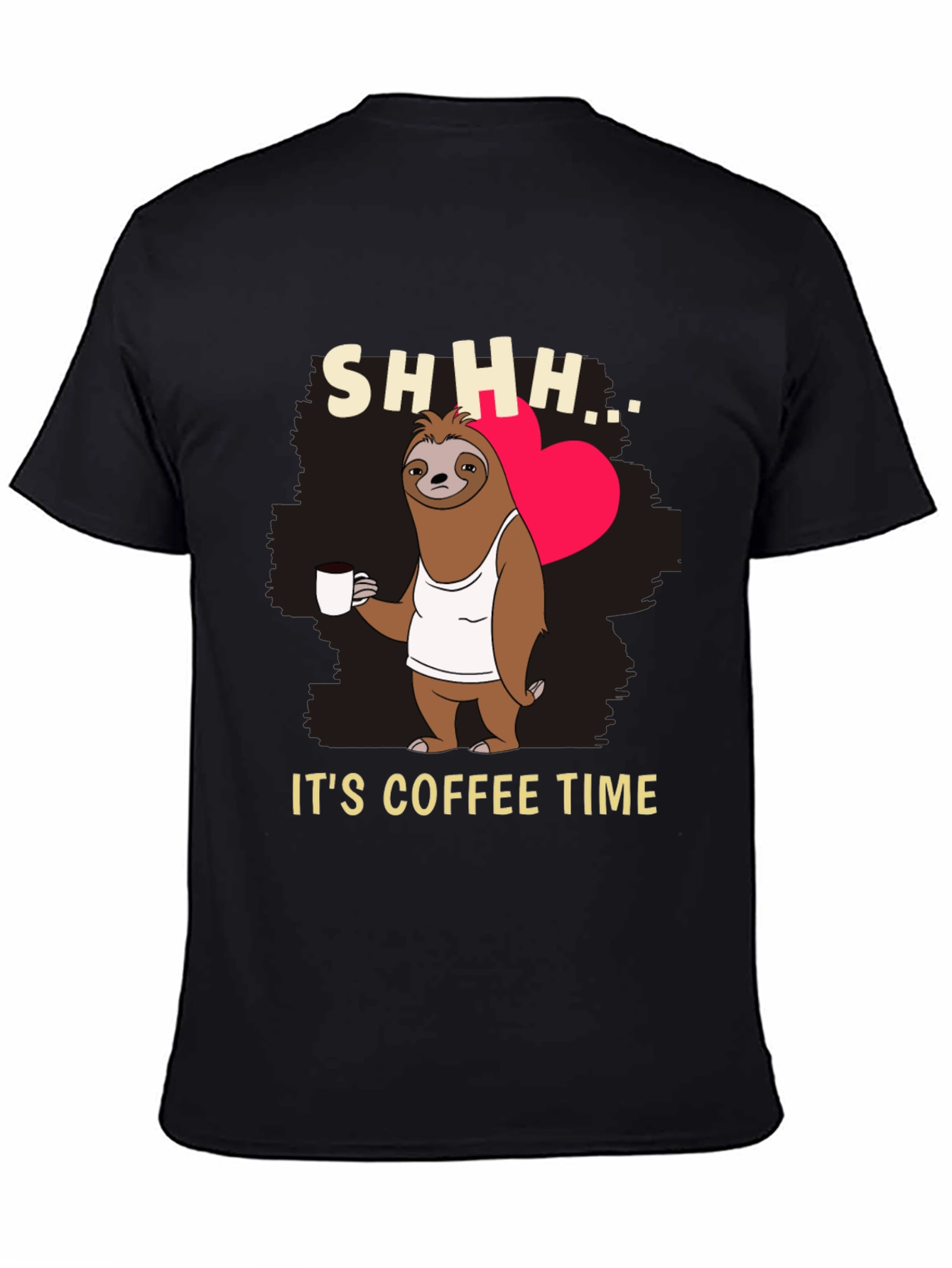 Black Funny Sloth Coffee Time T-Shirt view 4