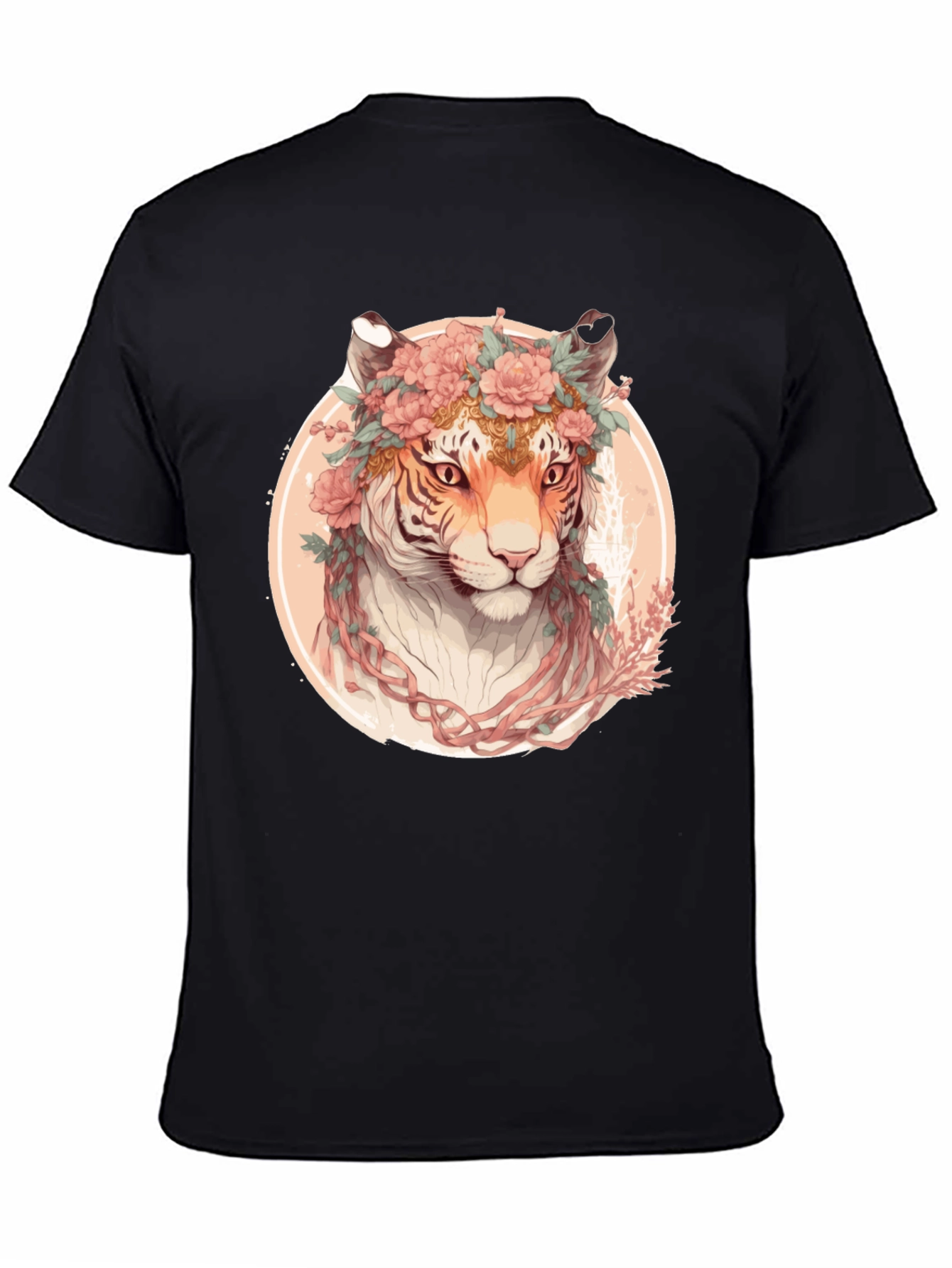 Black Floral Tiger Graphic T-Shirt - Unique Artistic Design view 4
